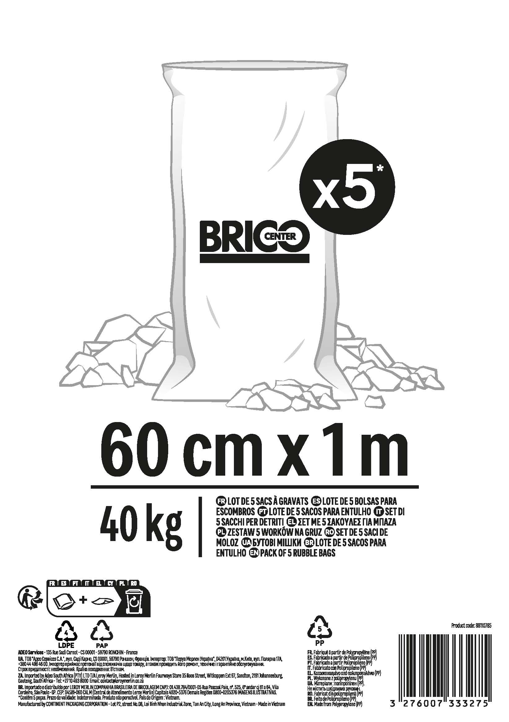 5 RUBBLE BAGS 60X100CM BRICOCENTER 40KG