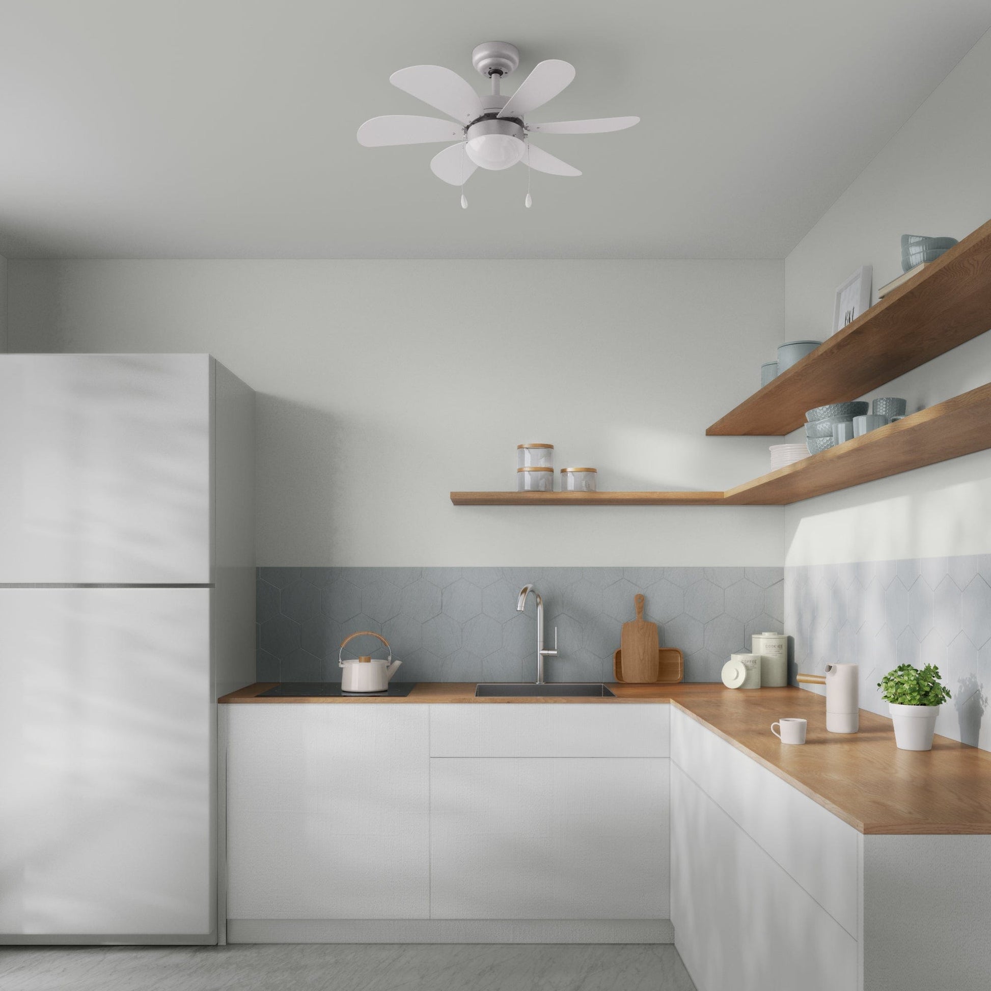 Bricocenter VENTILATORE DA SOFFITO TENERIFE 6 PALE D76 E27 60W METALLO LEGNO BIANCO E SILVER