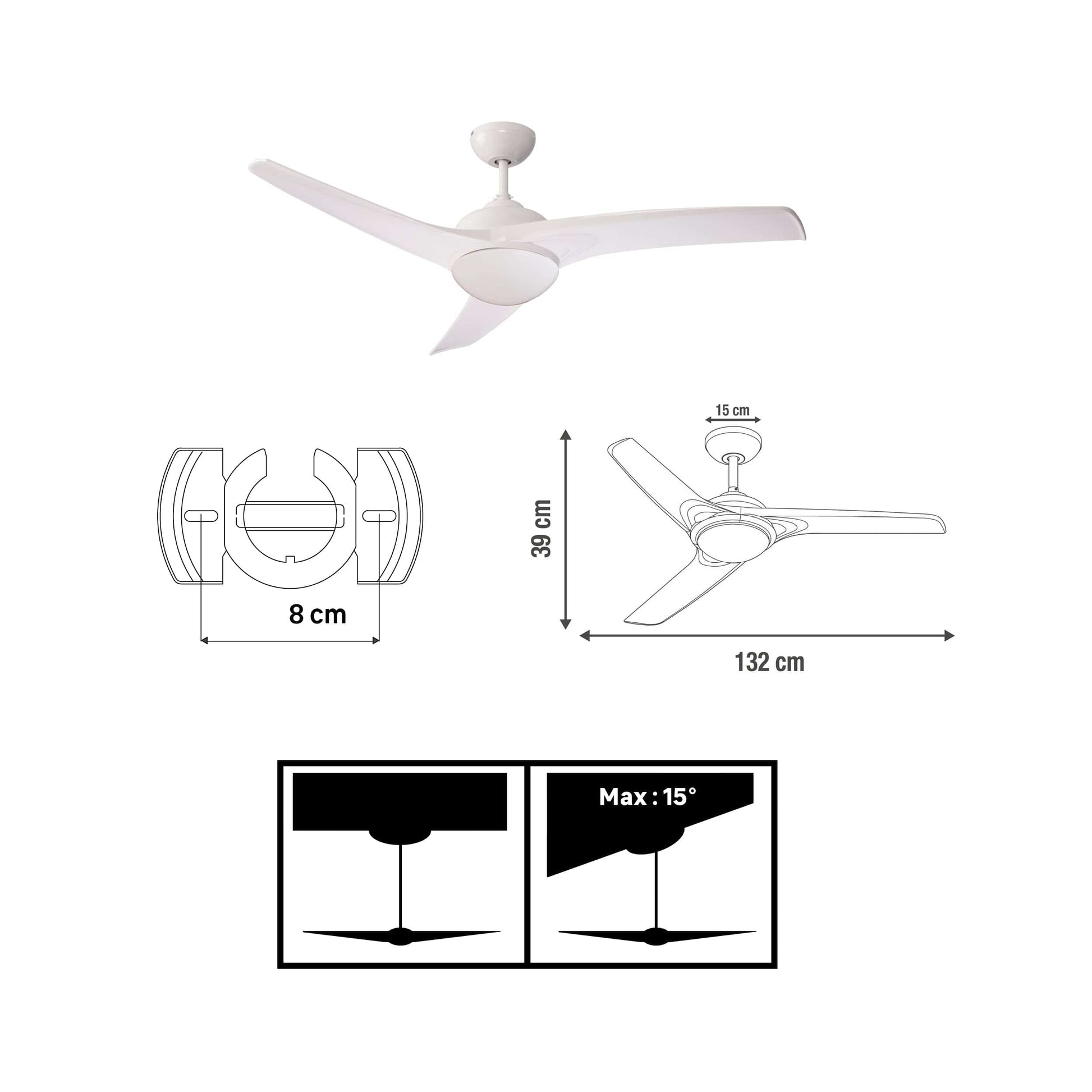 Bricocenter VENTILATORE DA SOFFITO TOKYO 3 PALE D132 2XE27 PLASTICA BIANCO