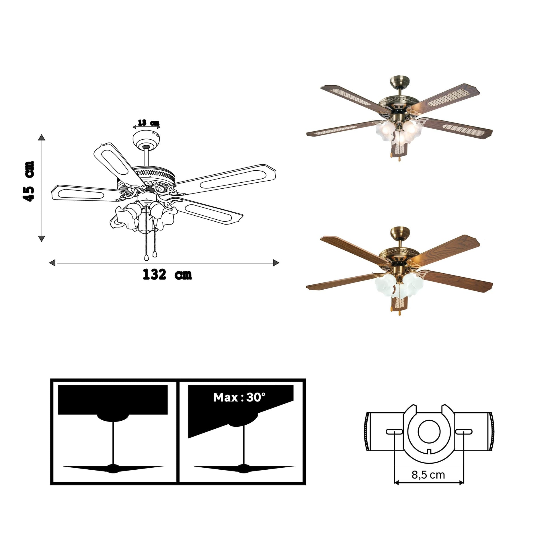 Bricocenter VENTILATORE DA SOFFITTO REUNION 5 PALE D132 3XE27 60W RATTAN FAGGIO