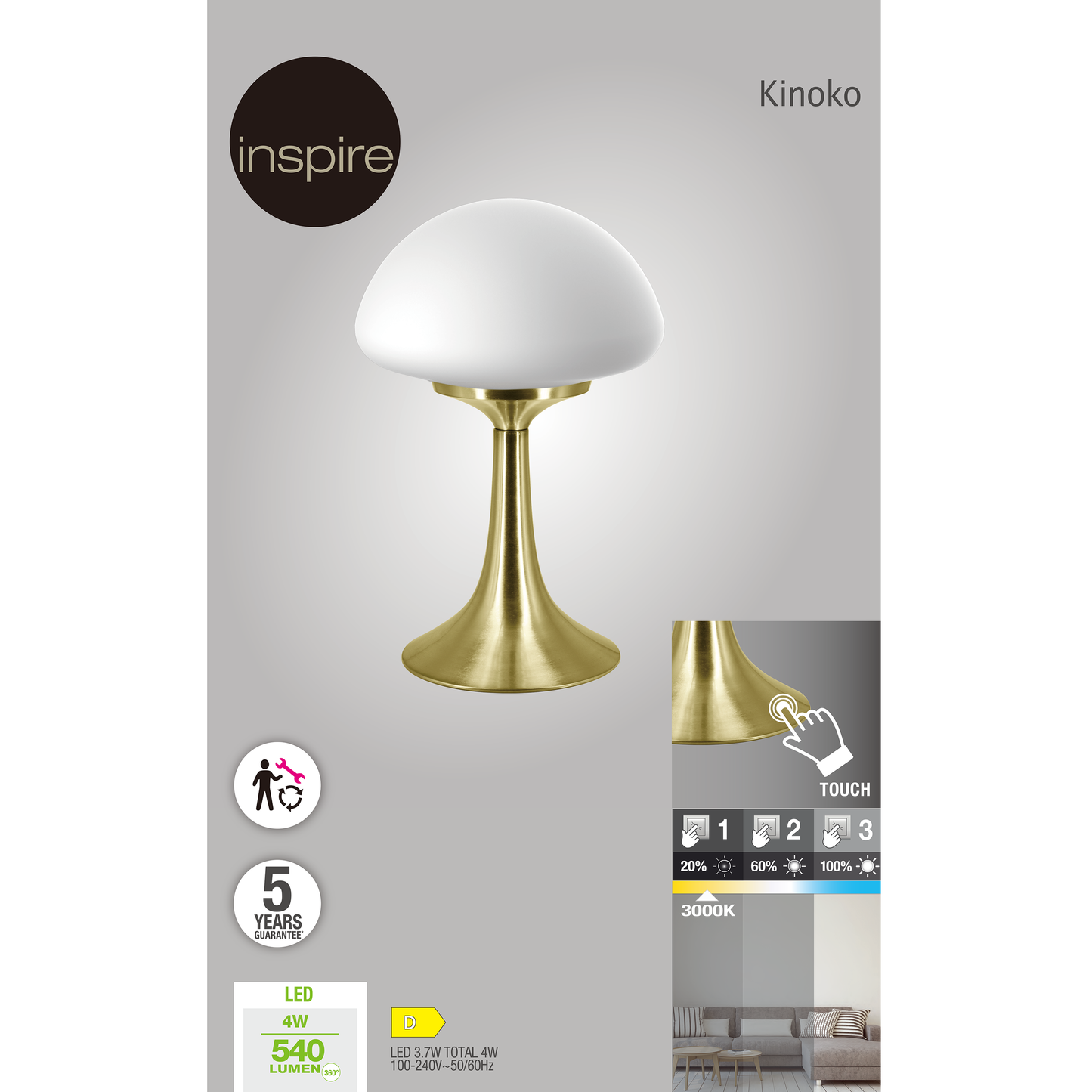 KINOKO TABLE LAMP METAL GOLD H 46 CM LED 4W WARM LIGHT