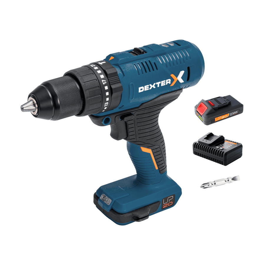 Bricocenter DEXTER CORDLESS DRILL/DRIVER 20 V 2 LITHIUM BATTERIES, 2.5 AH, WITH PERCUSSION