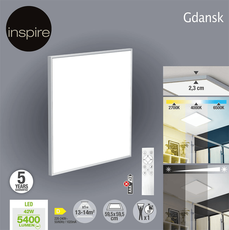 Bricocenter ALUMINIUM LED PANEL SILVER 60X60 CM 42W CCT DIMMABLE
