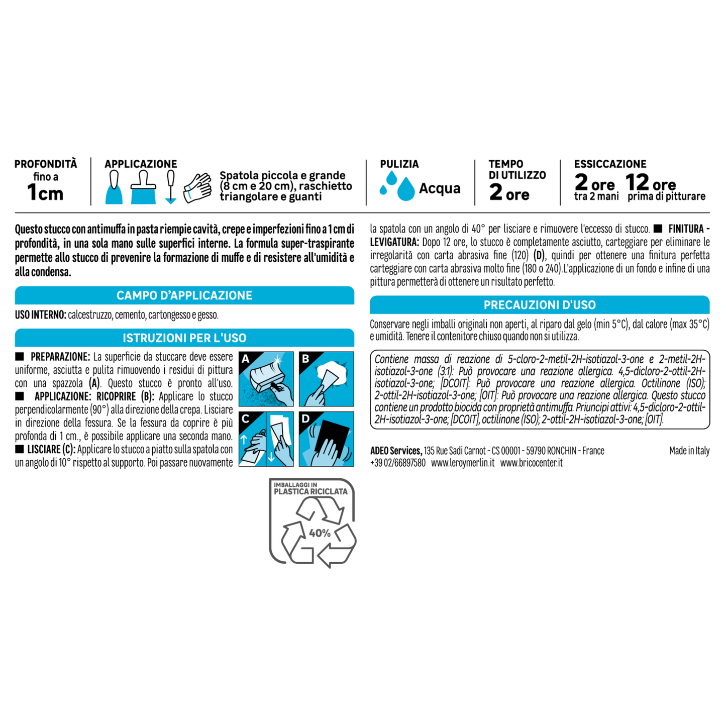 STUCCO RIEMPITIVO ANTIMUFFA IN PASTA PER INTERNO AXTON 1 KG