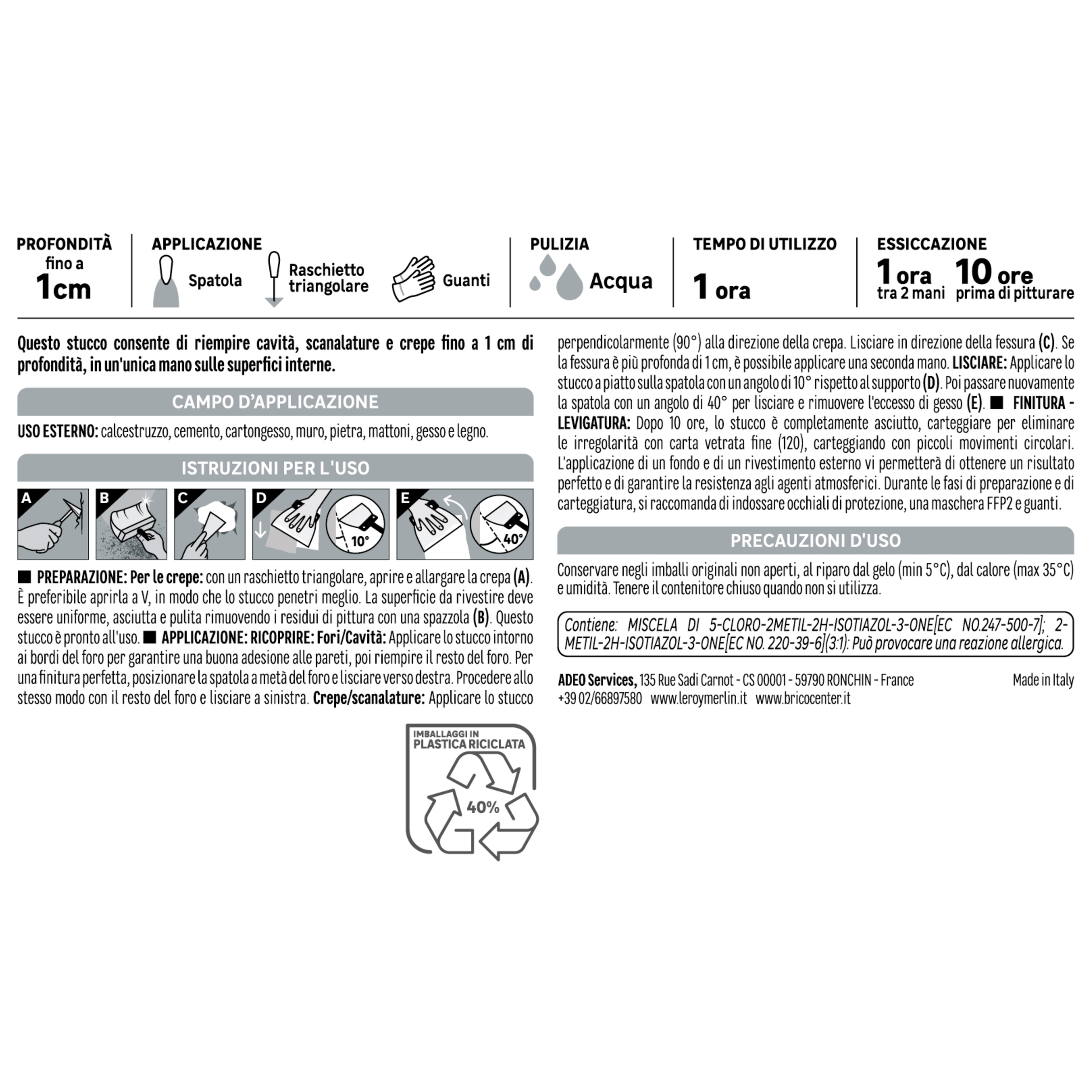 STUCCO RIEMPITIVO BIANCO IN PASTA PER INTERNO/ESTERNO AXTON 1 KG