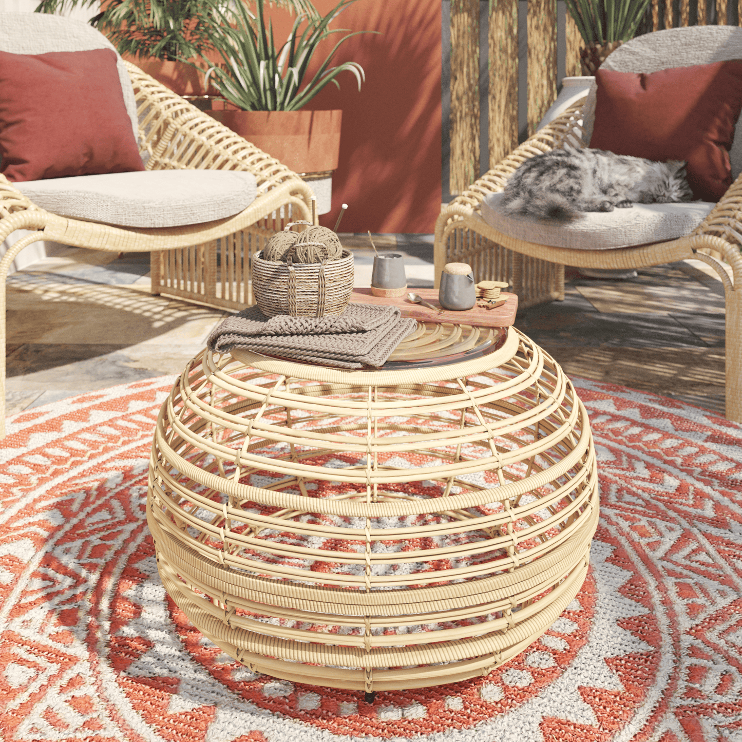 Bricocenter ENOS TRIBE OUTDOOR RUG ORANGE D150 CM POLYPROPYLENE