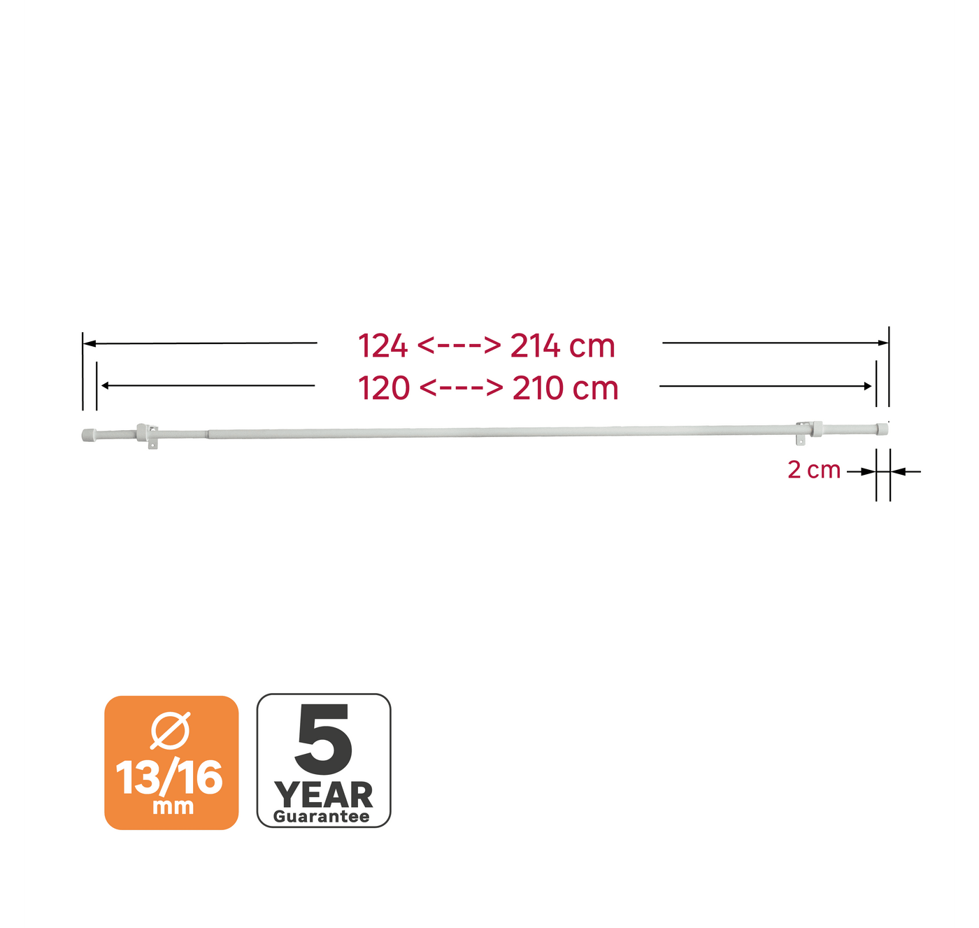 White metal cap replacement kit, d13/16, 120–210 cm