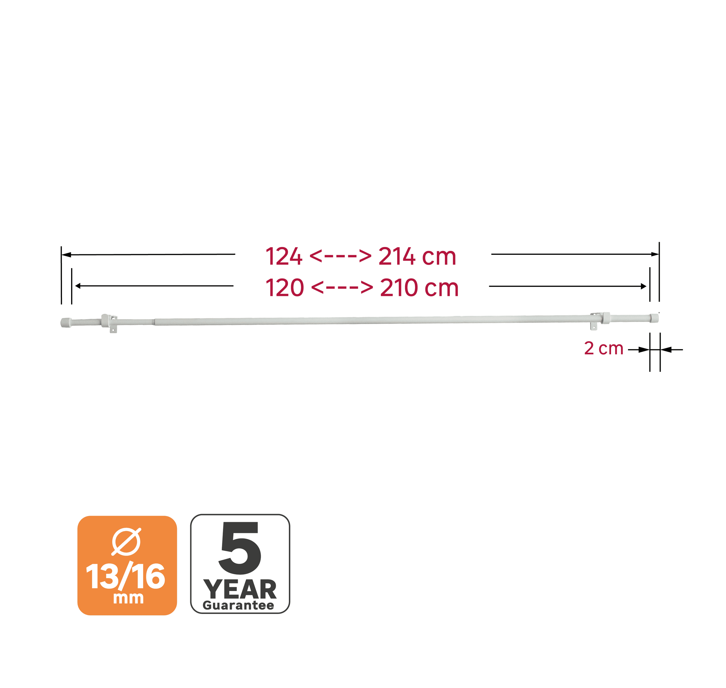 White metal cap replacement kit, d13/16, 120–210 cm