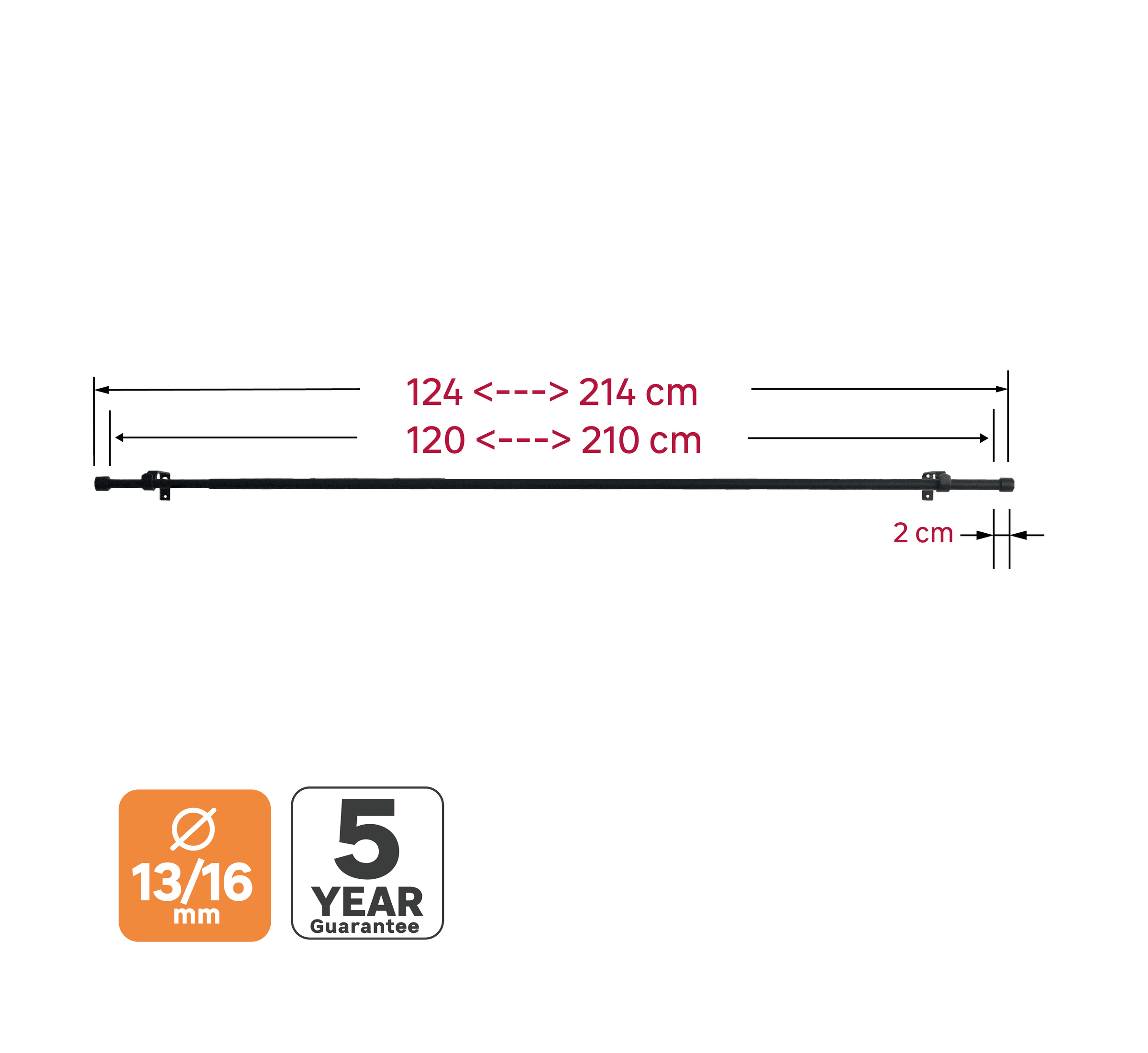 Black metal cap replacement kit, d13/16, 120–210 cm