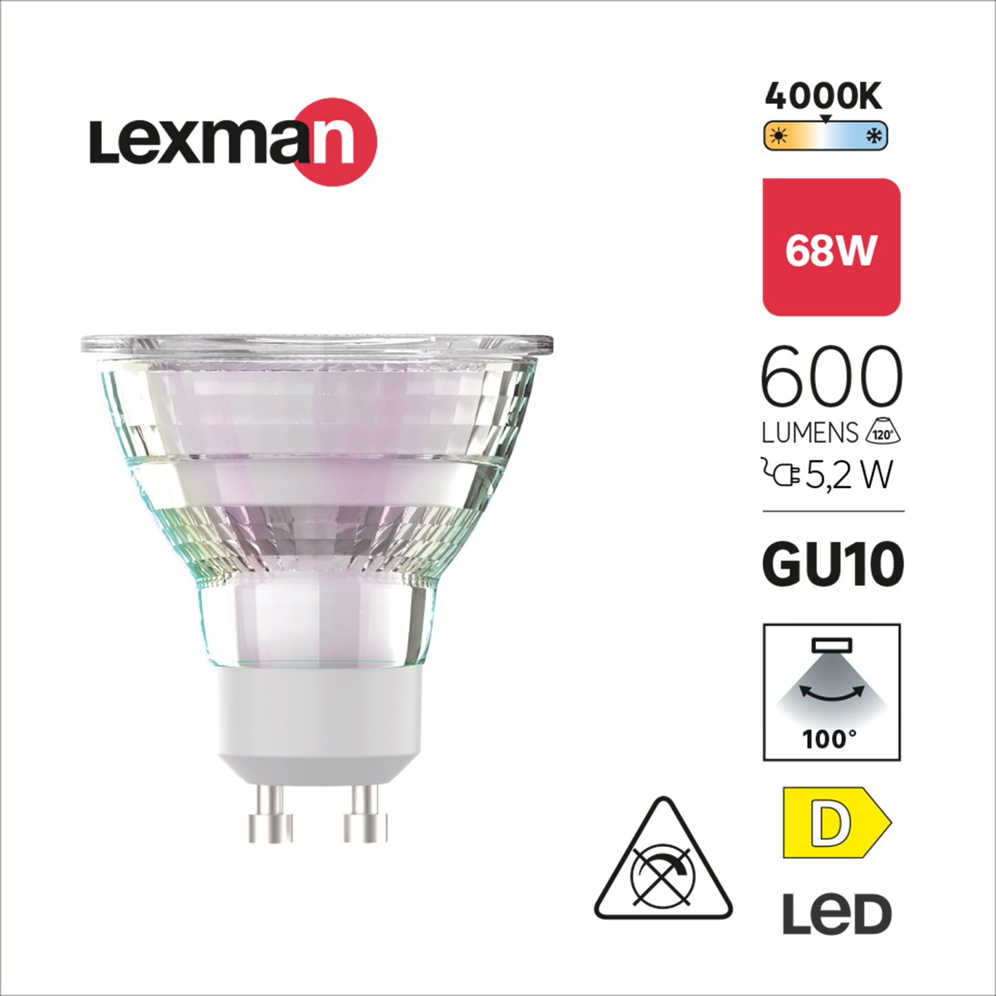 LED BULB GU10 68W TRANSPARENT NATURAL LIGHT