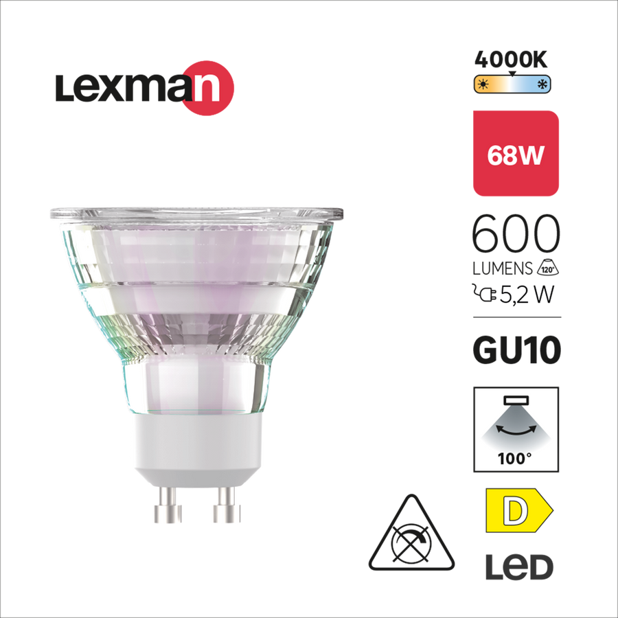LED BULB GU10 68W TRANSPARENT NATURAL LIGHT