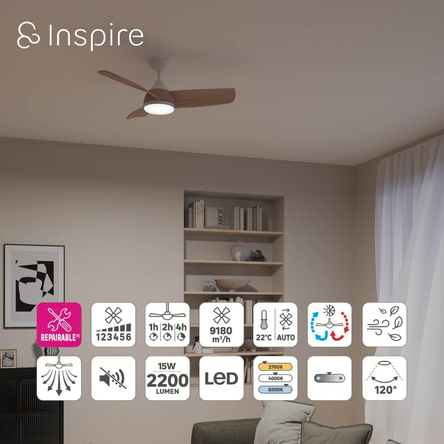 Bricocenter CHERCH WOOD EFFECT CEILING FAN D107 CM LED 28W 2200LM CCT DIMMABLE 3 BLADES