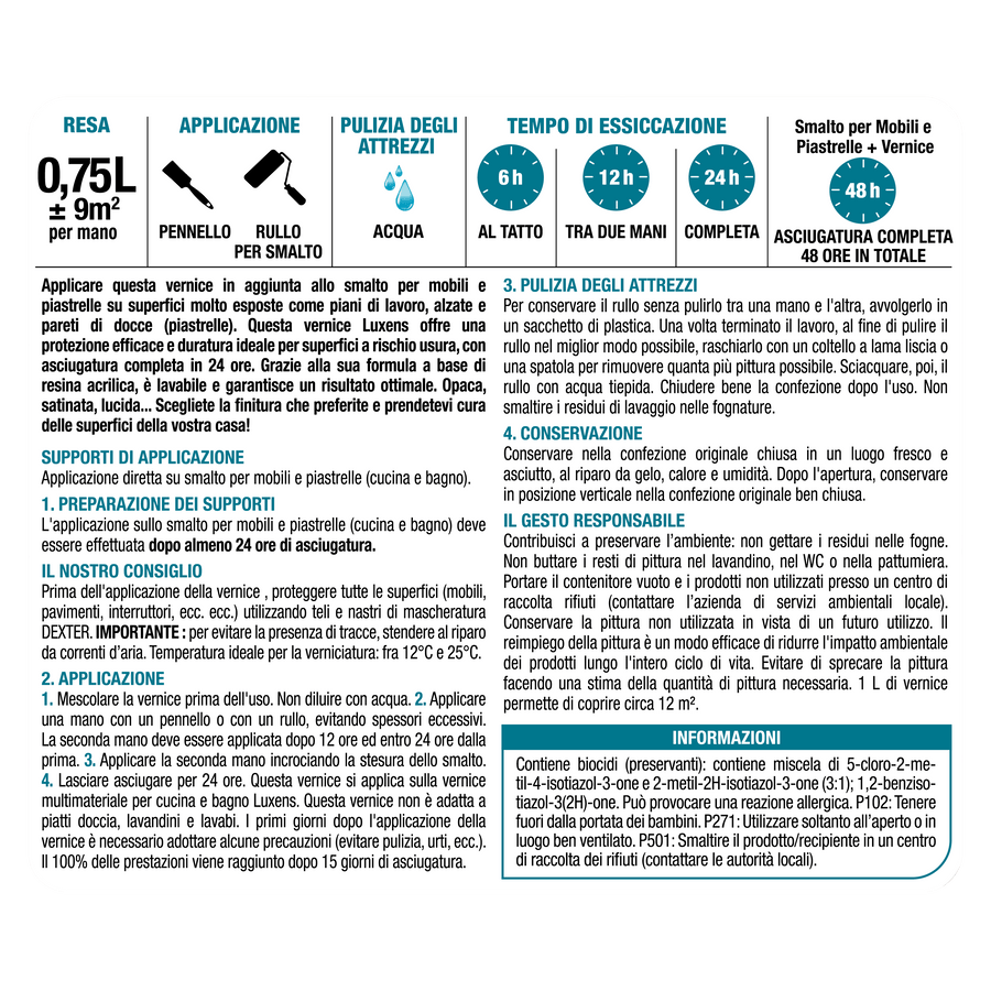 Bricocenter LUXENS TRANSPARENT SATIN FINISH WATER BASE KITCHEN AND BATH PAINT 750 ML