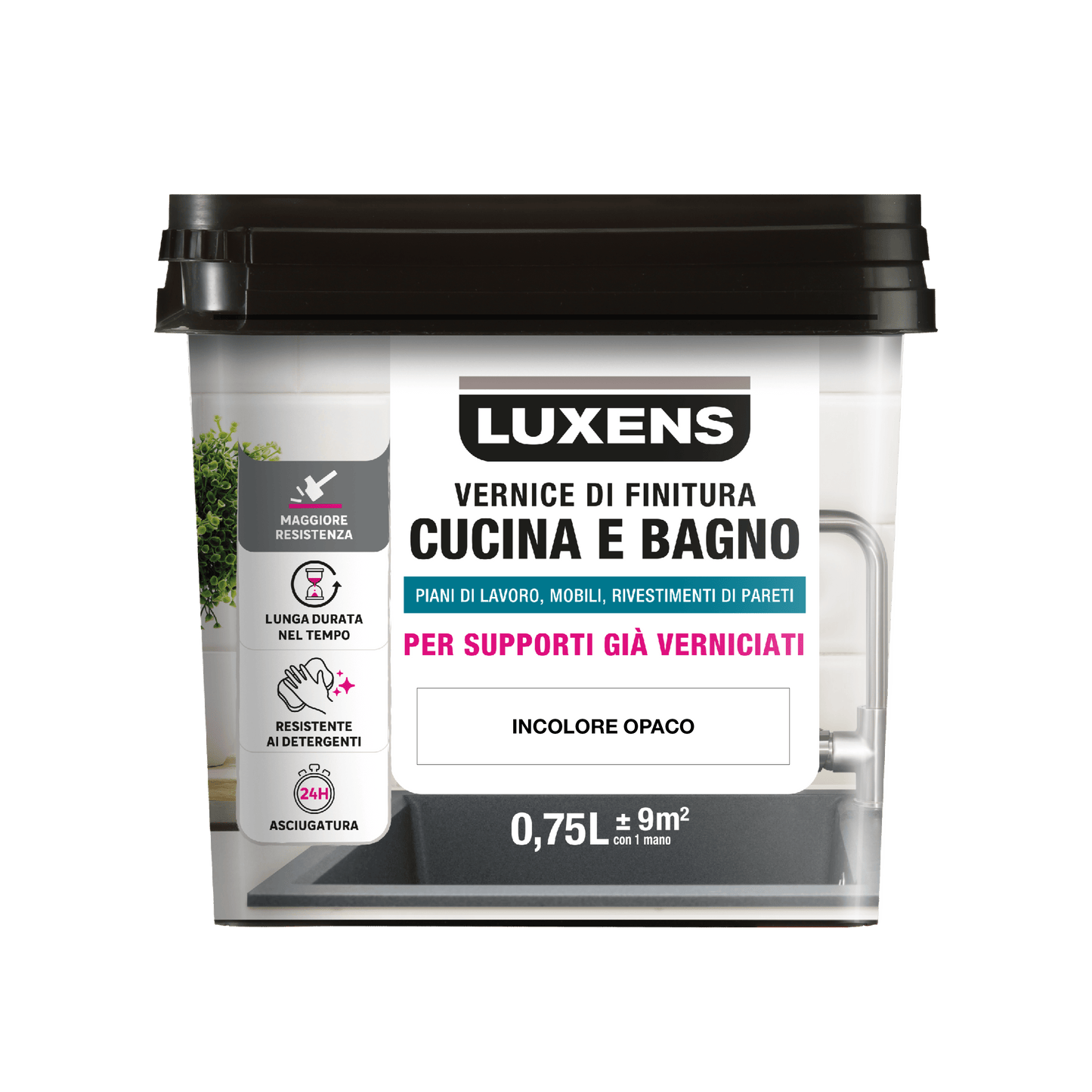 Bricocenter LUXENS TRANSPARENT MATT WATER-BASED KITCHEN AND BATHROOM FINISHING VARNISH 750 ML