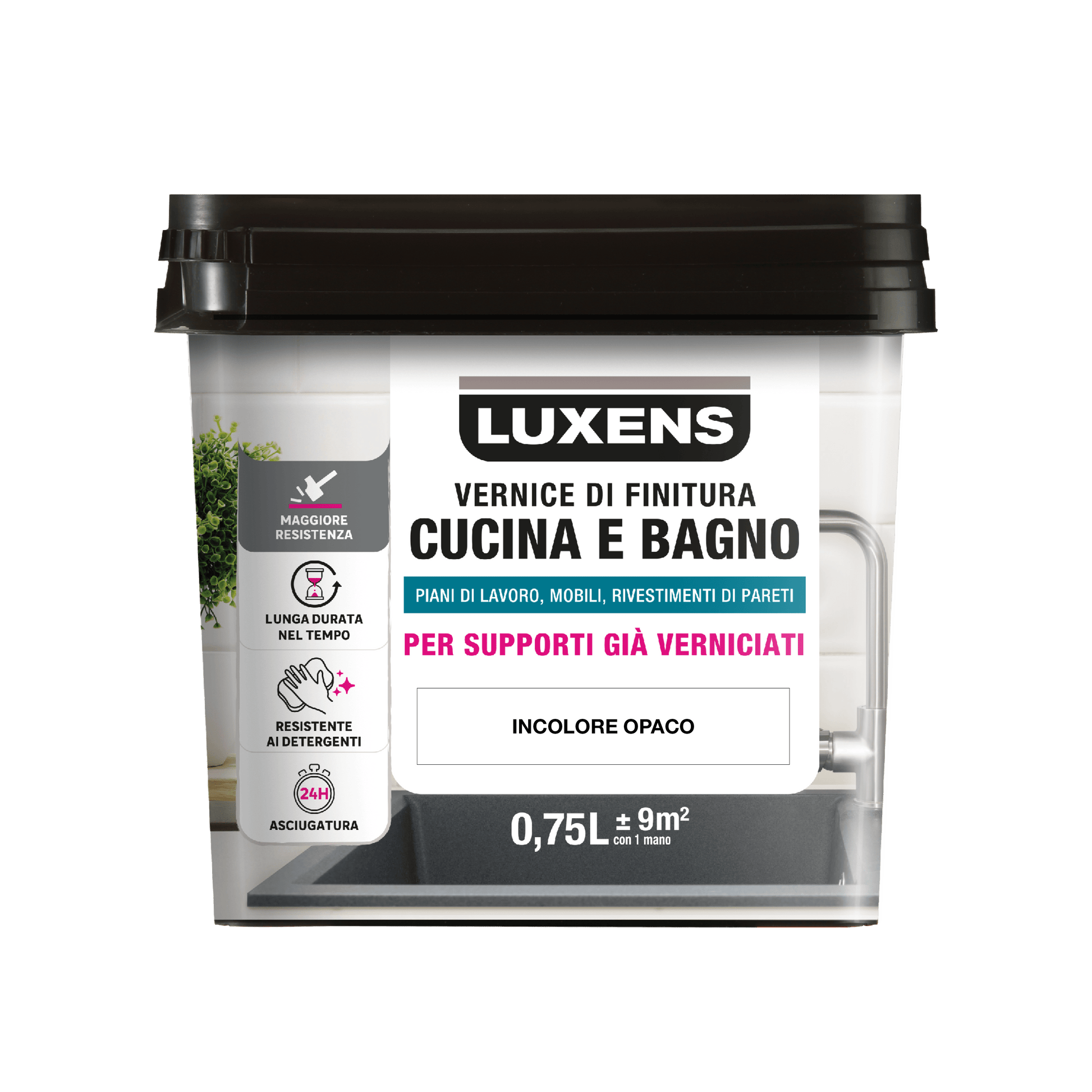 Bricocenter LUXENS TRANSPARENT MATT WATER-BASED KITCHEN AND BATHROOM FINISHING VARNISH 750 ML