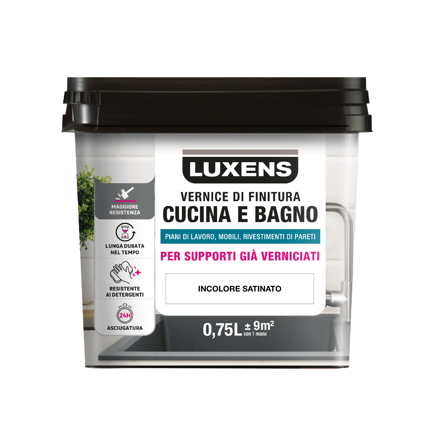 Bricocenter LUXENS TRANSPARENT SATIN FINISH WATER BASE KITCHEN AND BATH PAINT 750 ML