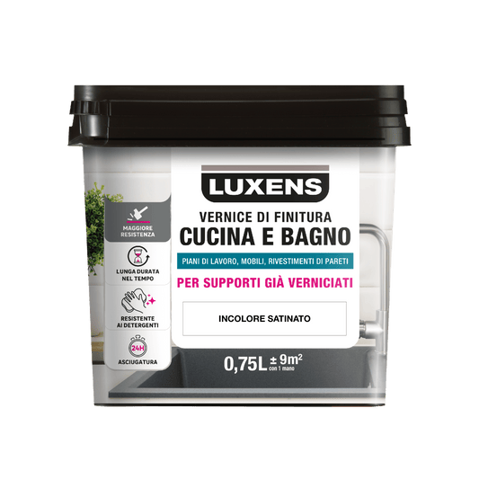 Bricocenter LUXENS TRANSPARENT SATIN FINISH WATER BASE KITCHEN AND BATH PAINT 750 ML