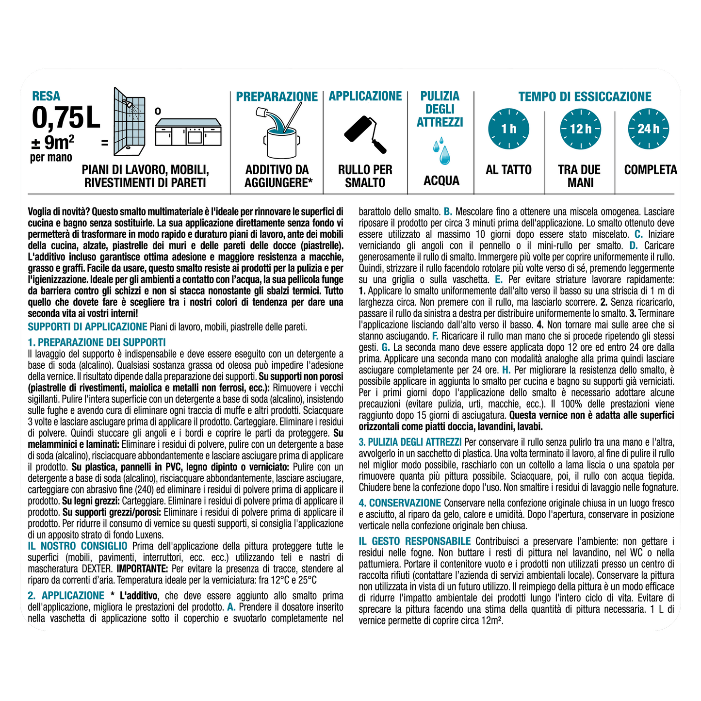 Bricocenter WATER GLAZE FOR FURNITURE AND TILES KITCHEN AND BATHROOM GRAY GRANIT 6 SATIN LUXENS 750 ML