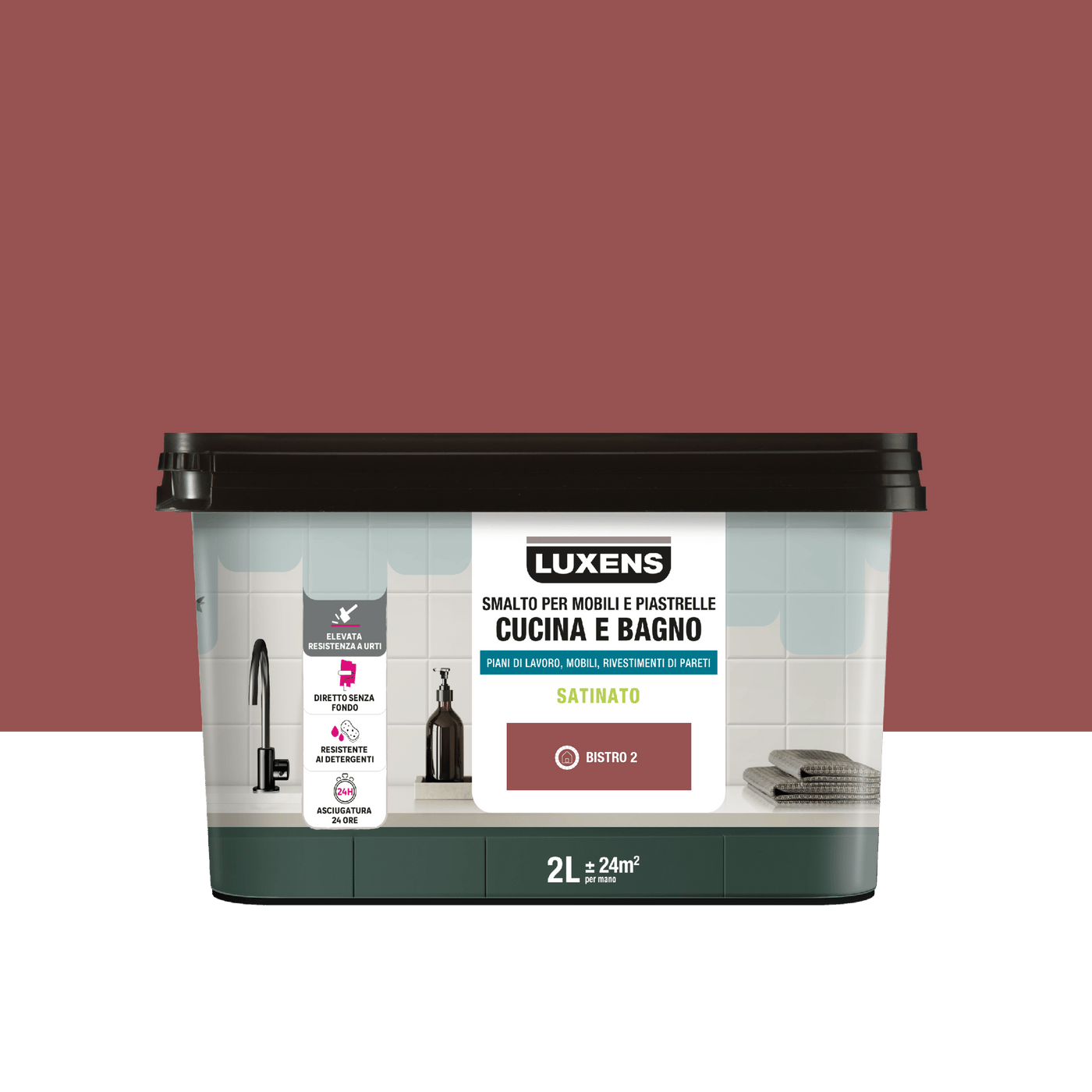 Bricocenter BISTRO RED 2 SATIN LUXENS 2 L WATER-BASED GLAZE FOR KITCHEN AND BATHROOM FURNITURE AND TILES