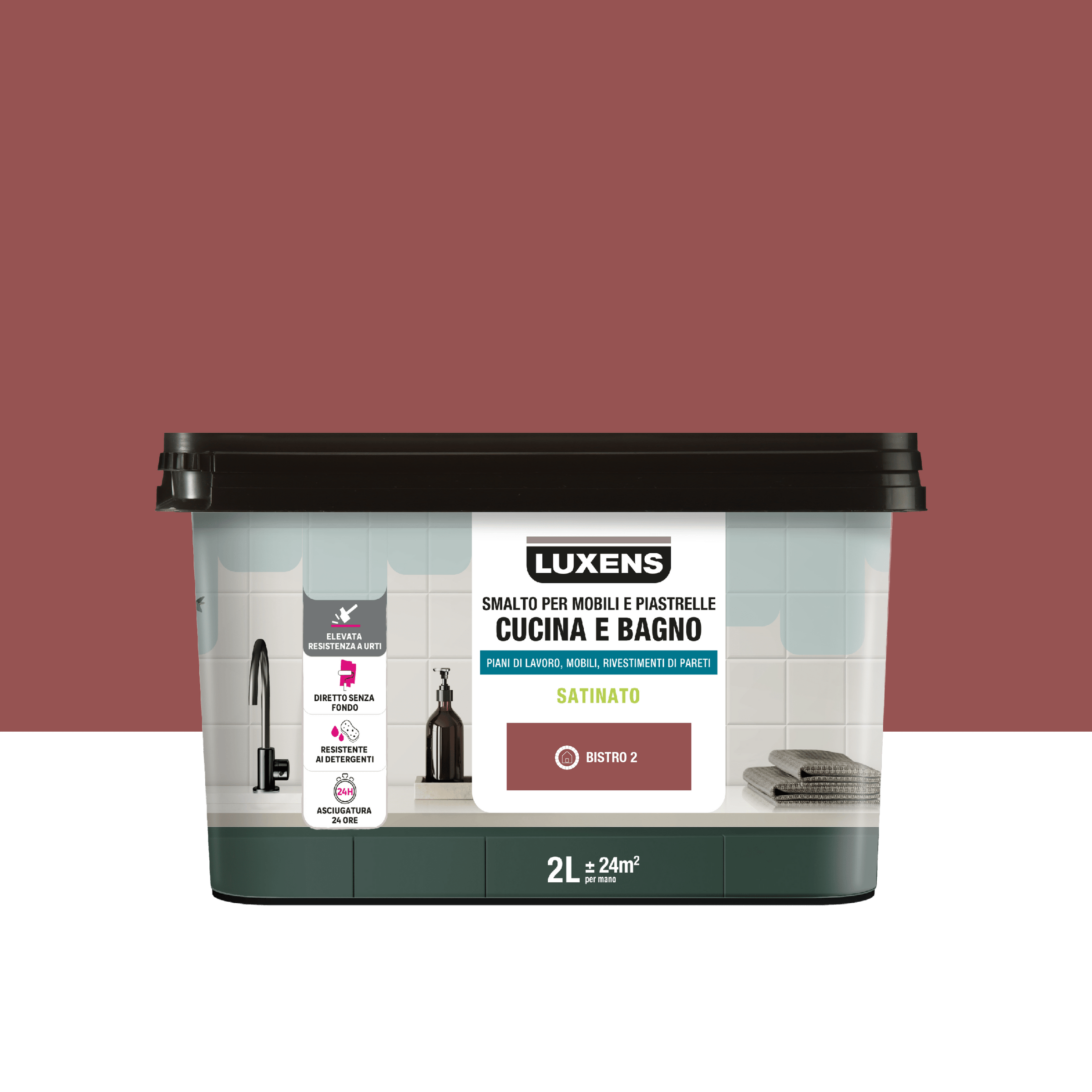 Bricocenter BISTRO RED 2 SATIN LUXENS 2 L WATER-BASED GLAZE FOR KITCHEN AND BATHROOM FURNITURE AND TILES