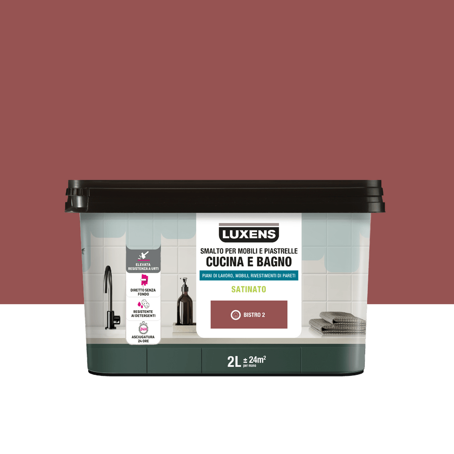 Bricocenter BISTRO RED 2 SATIN LUXENS 2 L WATER-BASED GLAZE FOR KITCHEN AND BATHROOM FURNITURE AND TILES