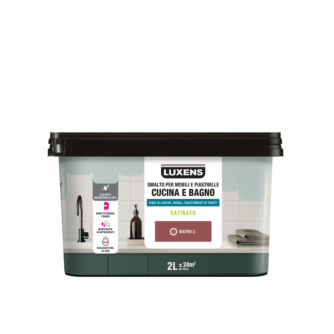 BISTRO RED 2 SATIN LUXENS 2 L WATER-BASED GLAZE FOR KITCHEN AND BATHROOM FURNITURE AND TILES