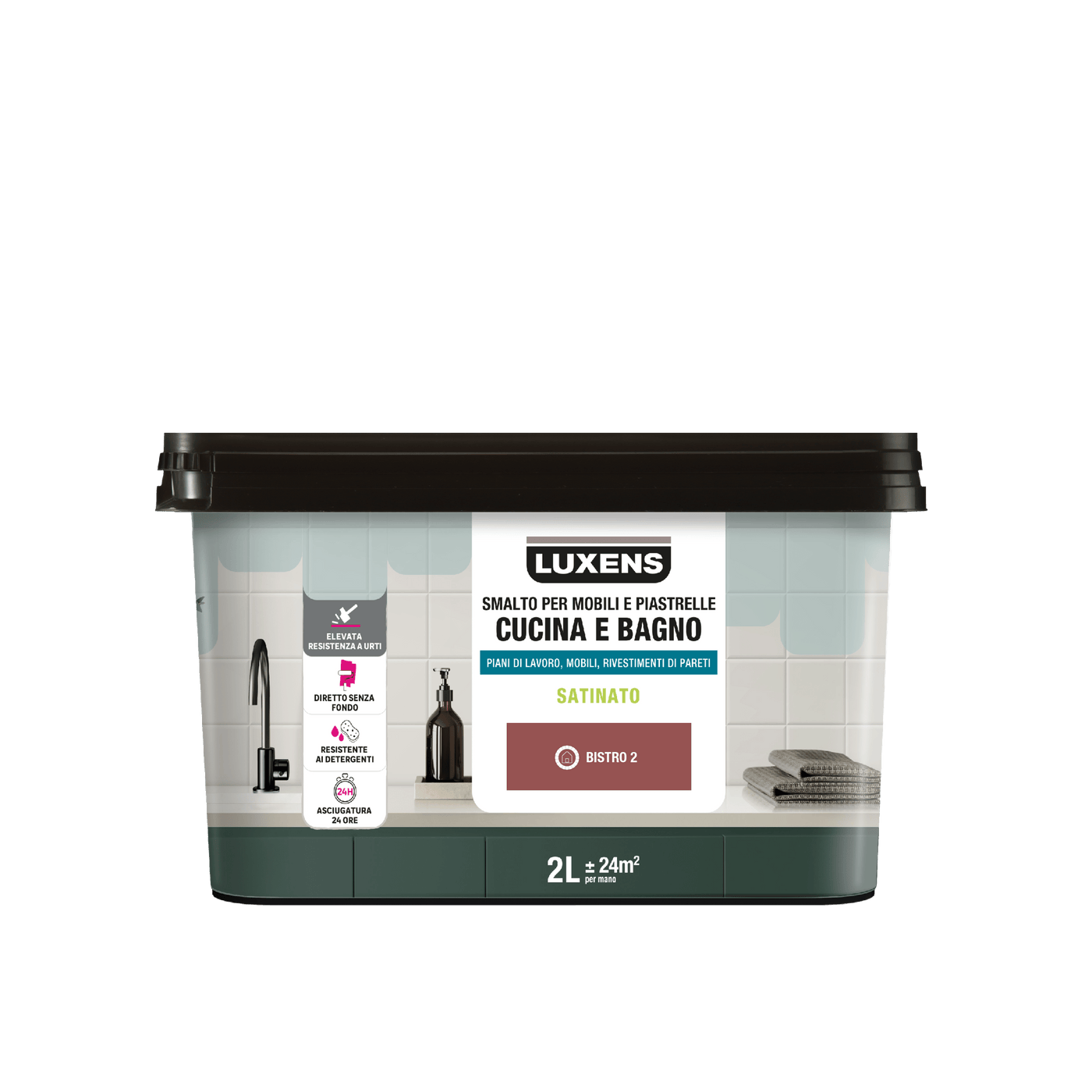 Bricocenter BISTRO RED 2 SATIN LUXENS 2 L WATER-BASED GLAZE FOR KITCHEN AND BATHROOM FURNITURE AND TILES