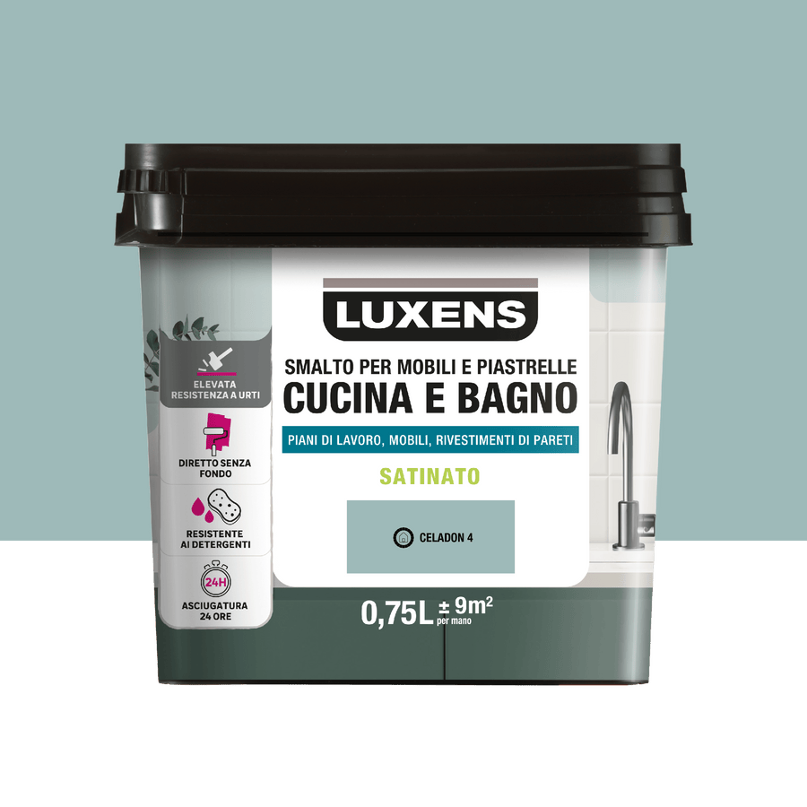Bricocenter WATER GLAZE FOR FURNITURE AND KITCHEN AND BATHROOM TILES GRAY CELADON 4 SATIN LUXENS 750 M