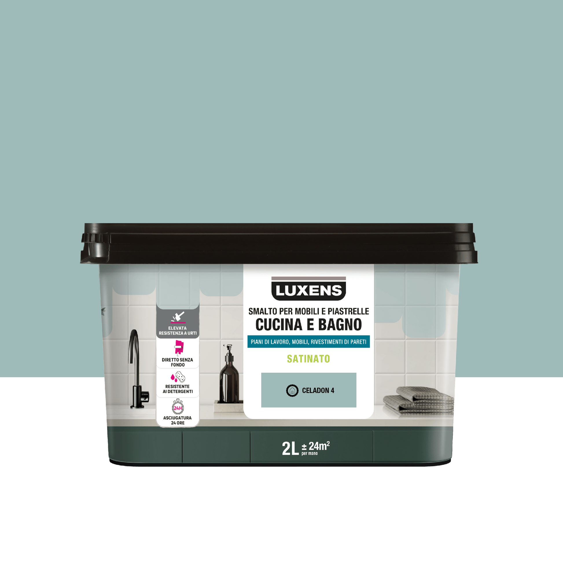 Bricocenter WATER GLAZE FOR FURNITURE AND TILES KITCHEN AND BATHROOM GRAY CELADON 4 SATIN LUXENS 2 LT