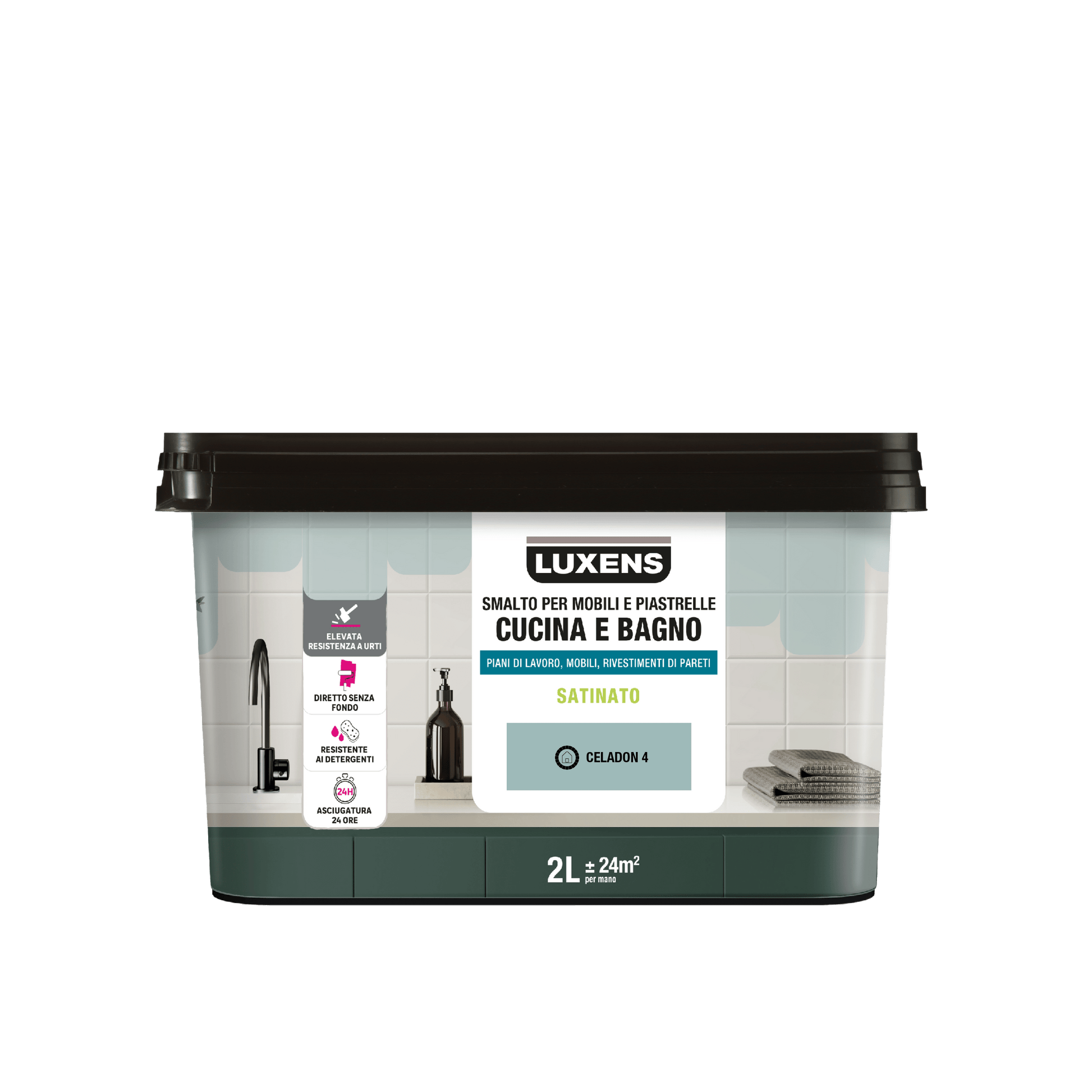 Bricocenter WATER GLAZE FOR FURNITURE AND TILES KITCHEN AND BATHROOM GRAY CELADON 4 SATIN LUXENS 2 LT