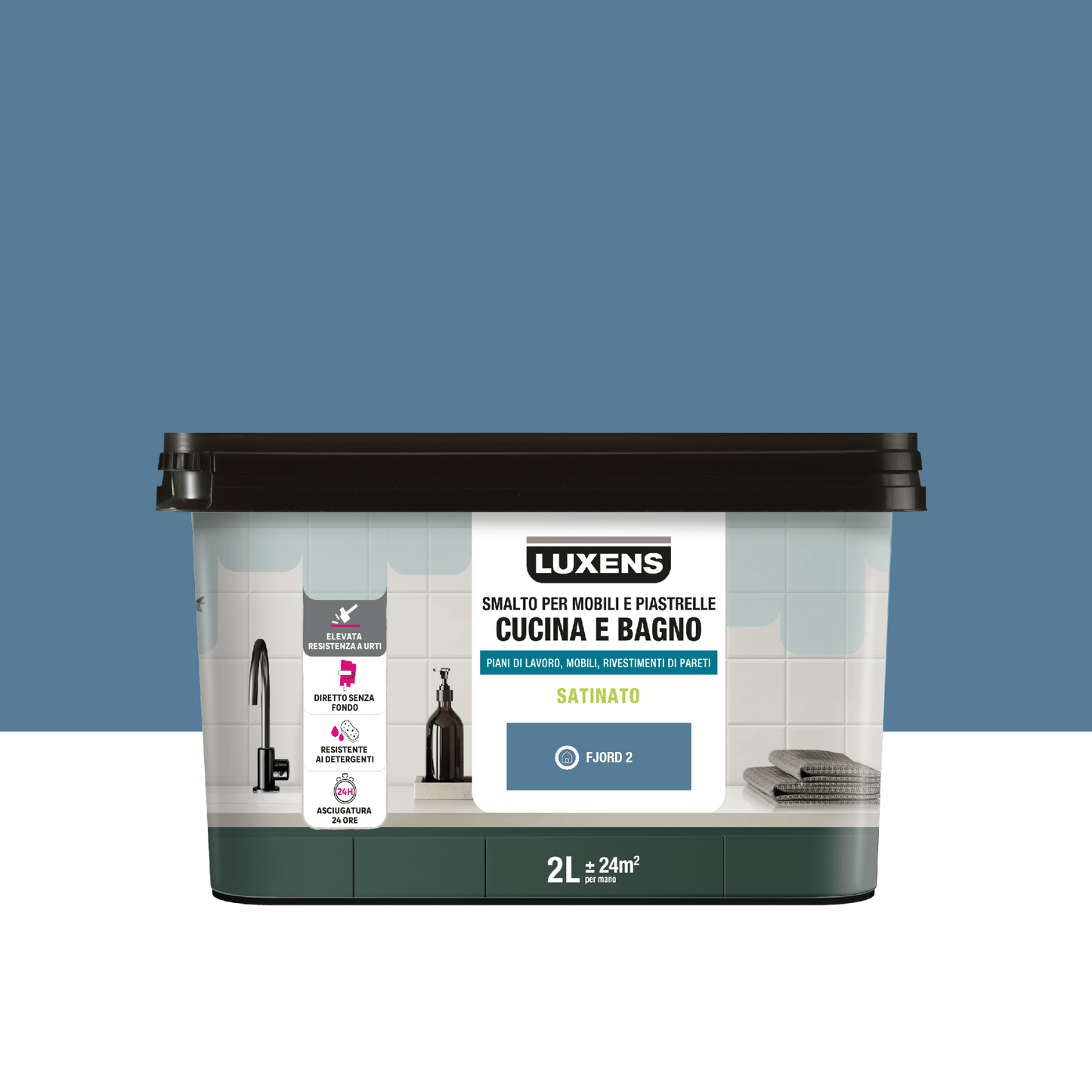 Bricocenter WATER GLAZE FOR FURNITURE AND KITCHEN AND BATHROOM TILES BLUE FJORD 2 SATIN LUXENS 2 LT