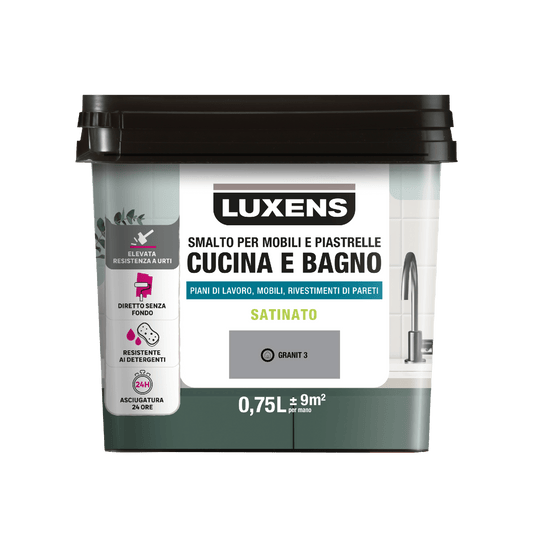 Bricocenter SMALTO ACQUA PER MOBILI E PIASTRELLE CUCINA E BAGNO GRIGIO GRANIT 3 SATINATO LUXENS 750 ML