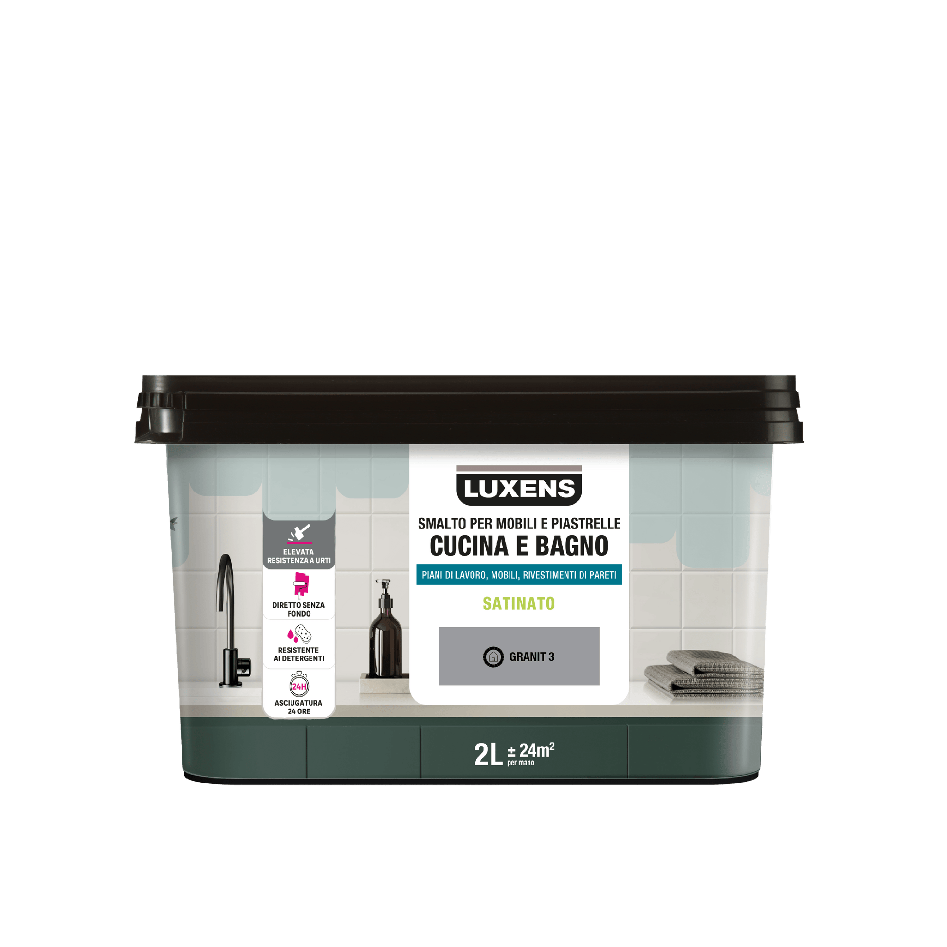 Bricocenter WATER GLAZE FOR FURNITURE AND TILES KITCHEN AND BATHROOM GRAY GRANIT 3 SATIN LUXENS 2 LT