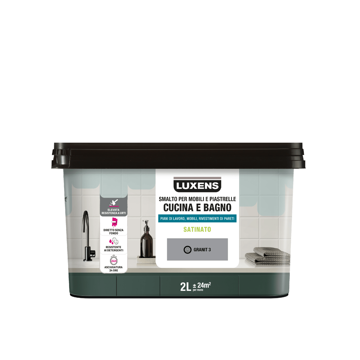 Bricocenter WATER GLAZE FOR FURNITURE AND TILES KITCHEN AND BATHROOM GRAY GRANIT 6 SATIN LUXENS 2 LT