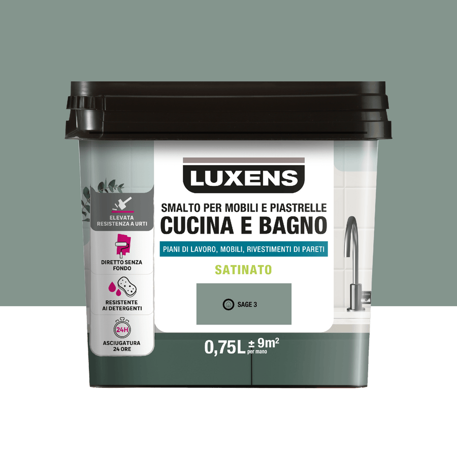 Bricocenter WATER GLAZE FOR FURNITURE AND KITCHEN AND BATHROOM TILES GREEN SAGE 3 SATIN LUXENS 750 ML
