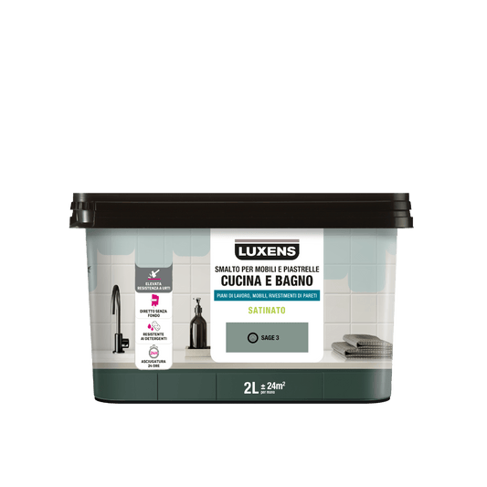 Bricocenter WATER GLAZE FOR FURNITURE AND KITCHEN AND BATHROOM TILES GREEN SAGE 3 SATIN LUXENS 2 LT