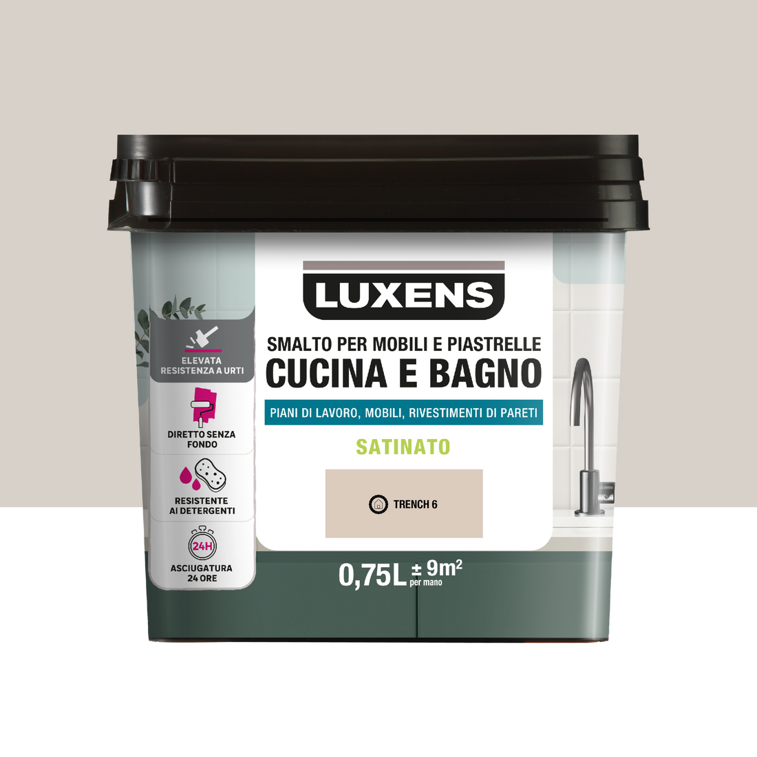 WATER-BASED FURNITURE AND TILE ENAMEL KITCHEN AND BATHROOM BEIGE TRENCH 6 SATIN LUXENS 750 ML