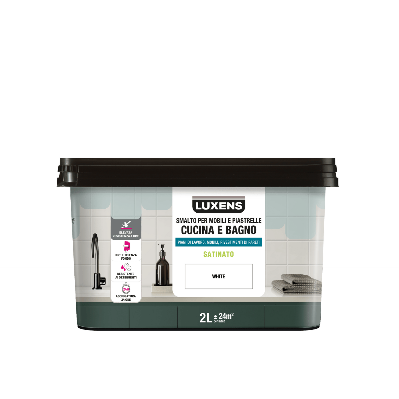 Bricocenter WATER GLAZE FOR FURNITURE AND KITCHEN AND BATHROOM TILES WHITE SATIN LUXENS 2 LT