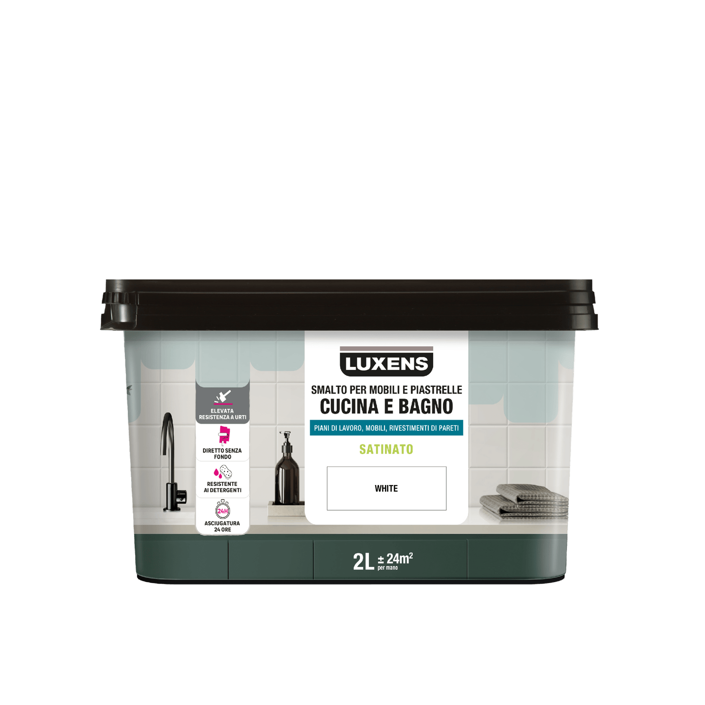 Bricocenter WATER GLAZE FOR FURNITURE AND KITCHEN AND BATHROOM TILES WHITE SATIN LUXENS 2 LT