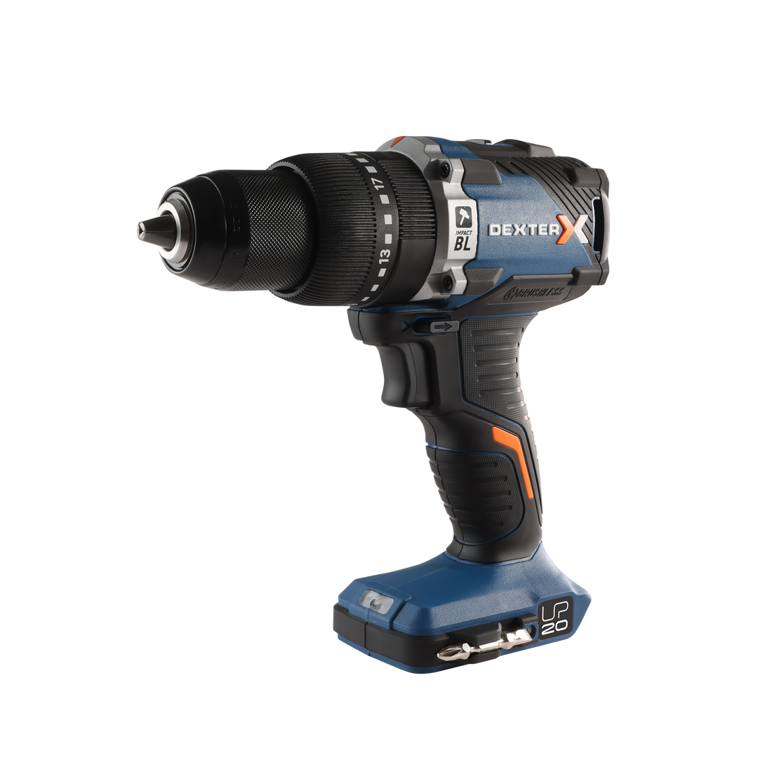 DEXTER 20V BRUSHLESS IMPACT DRILL, 2 X 2.5AH BATTERIES AND CHARGER