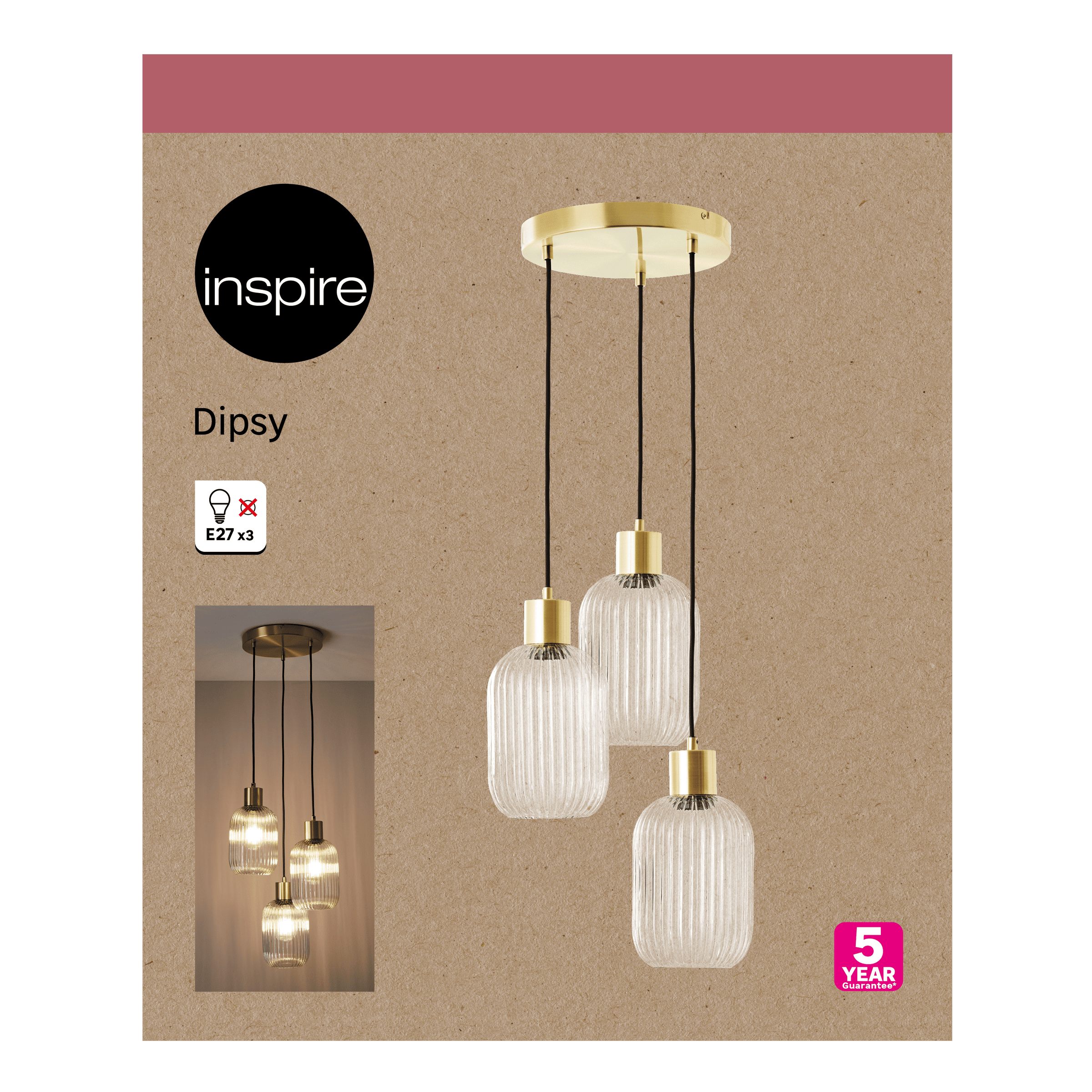 DIPSY GLASS AND GOLD METAL CHANDELIER D25