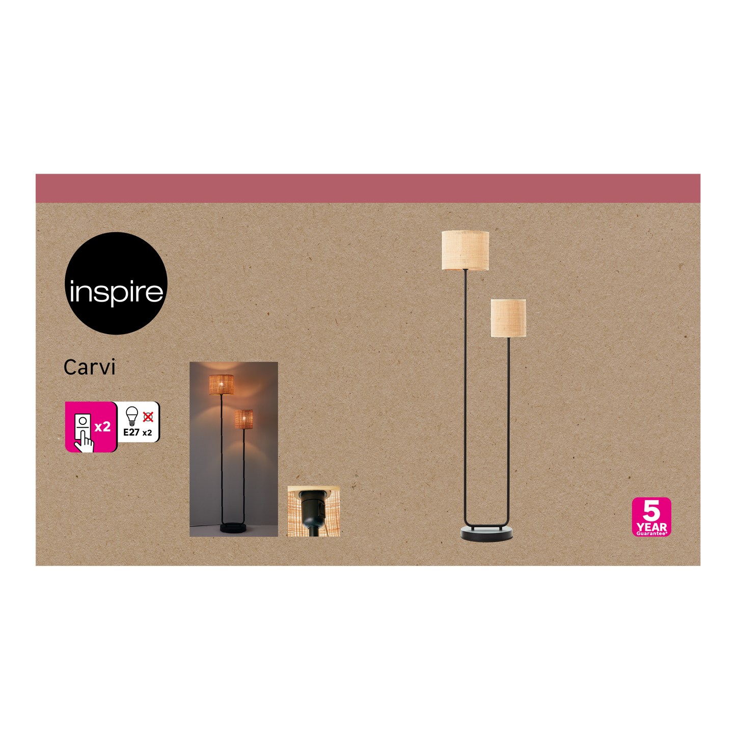CARVI BLACK METAL AND NATURAL RAFFIA FLOOR LAMP H161 CM E27=40W