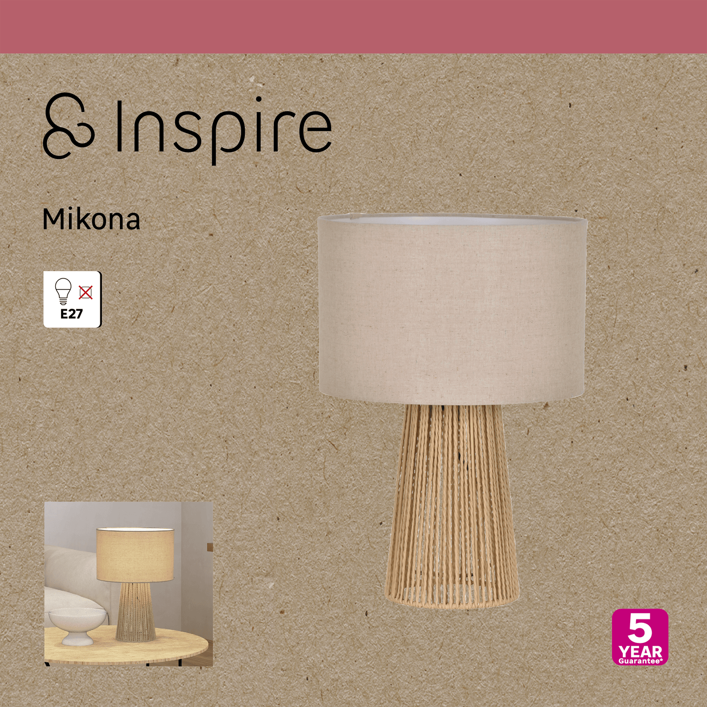 Bricocenter MIKONA TABLE LAMP NATURAL ROPE H40 CM E27