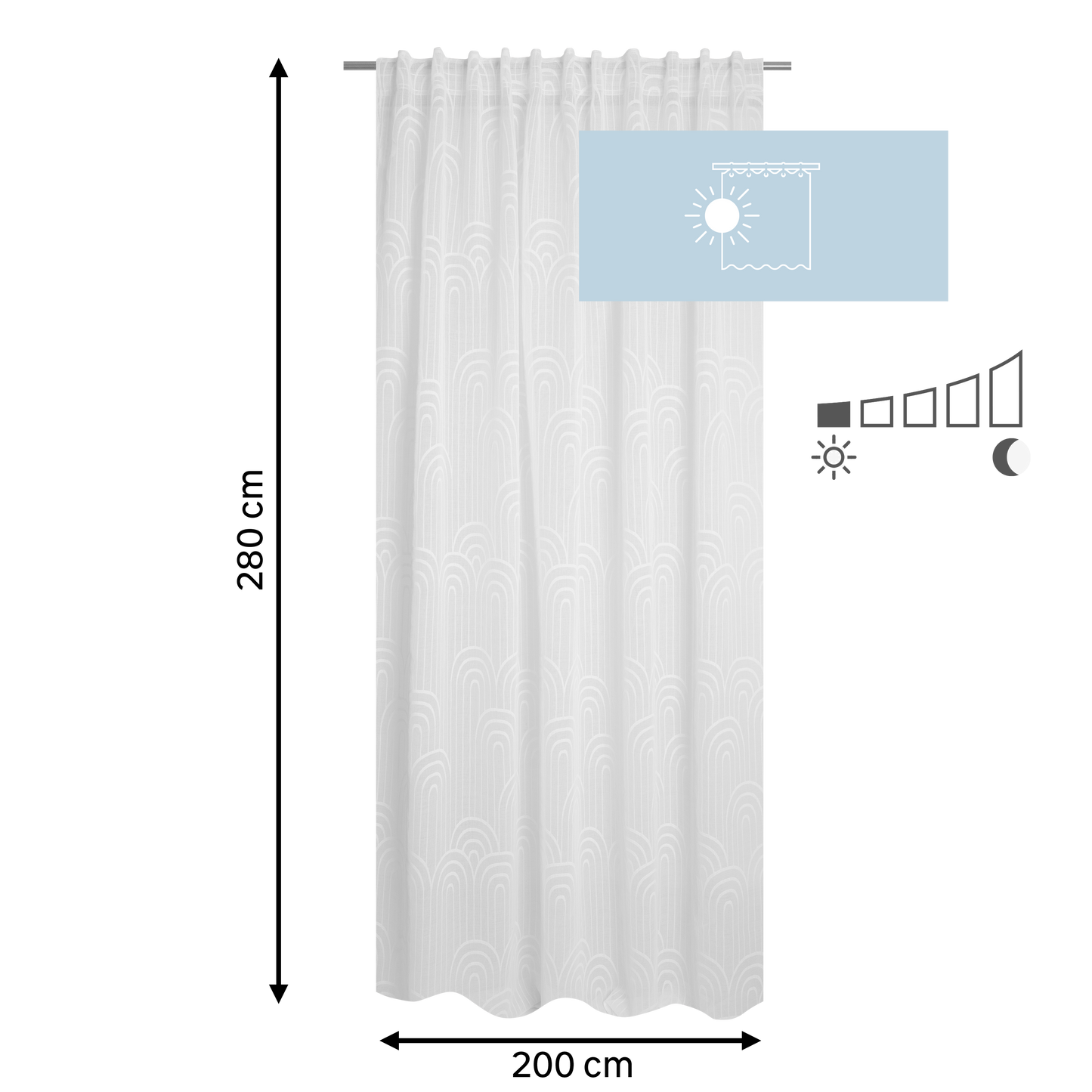 200X280CM WHITE MATAHINA FILTER CURTAIN WITH WEBBING AND LOOP