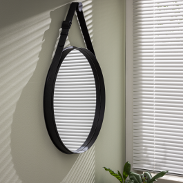 BLACK METAL BARBIER MIRROR 43 CM