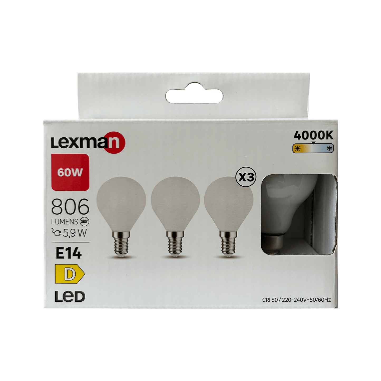 3 LED BULBS E14=60W FROSTED SPHERE NATURAL LIGHT