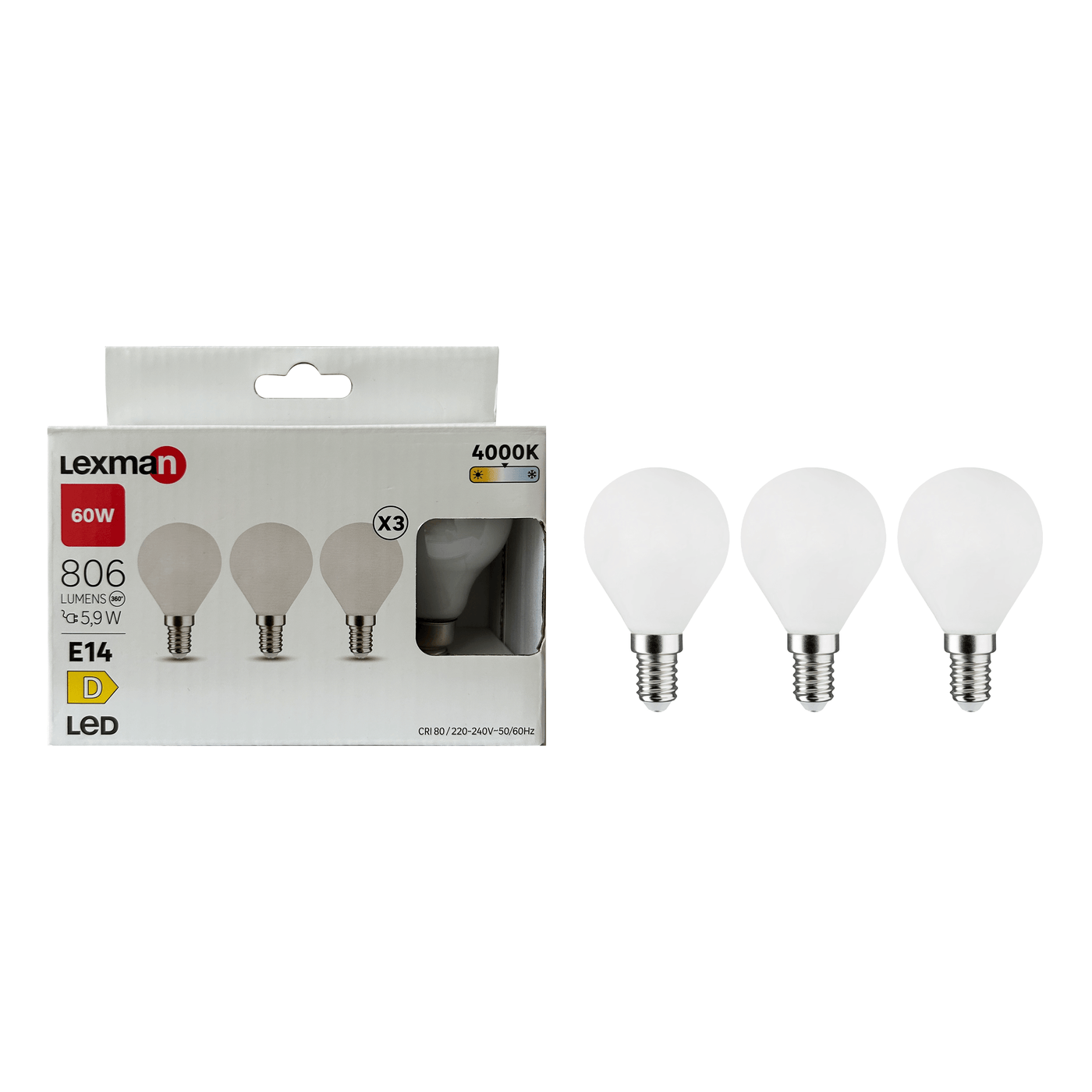 Bricocenter 3 LED BULBS E14=60W FROSTED SPHERE NATURAL LIGHT