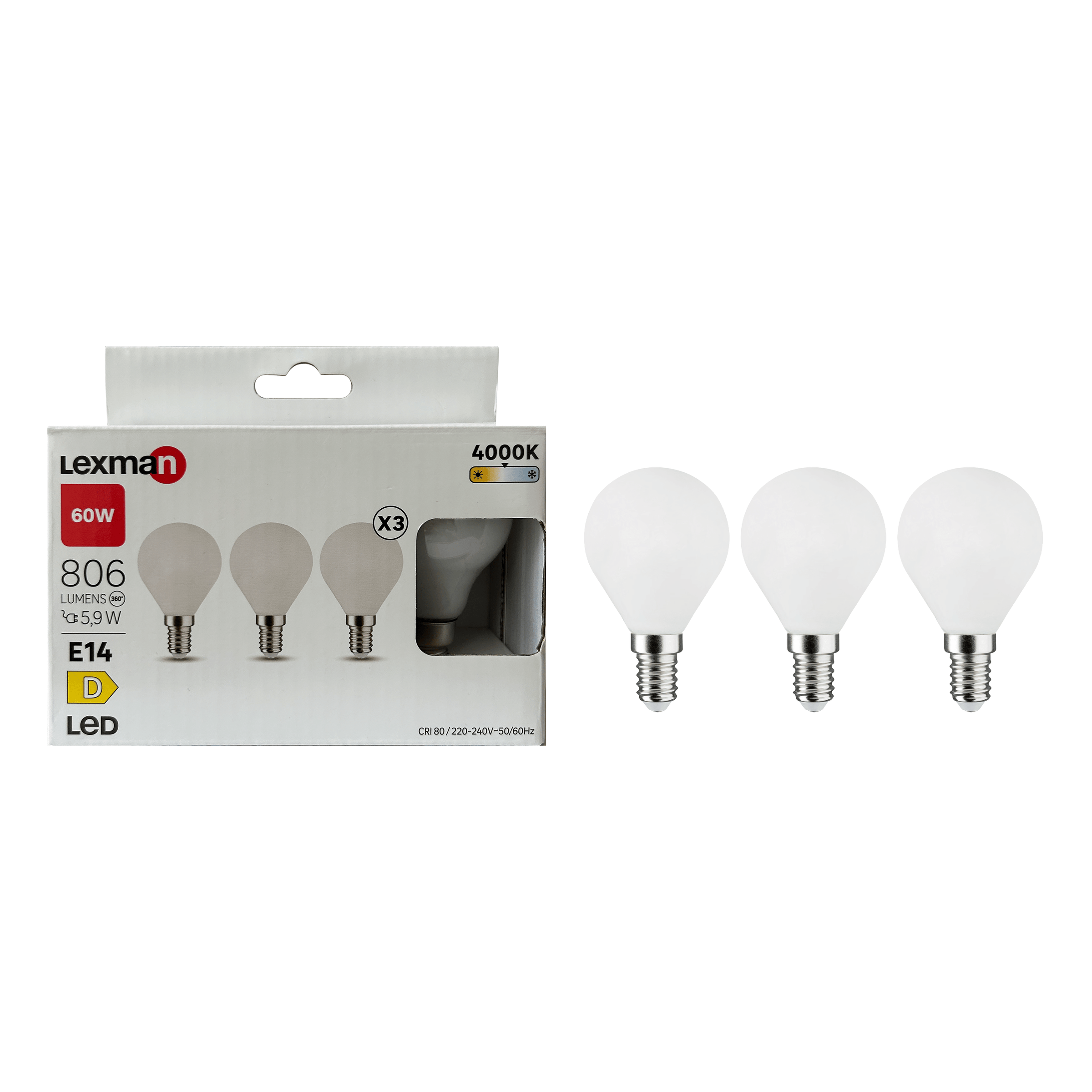 Bricocenter 3 LED BULBS E14=60W FROSTED SPHERE NATURAL LIGHT