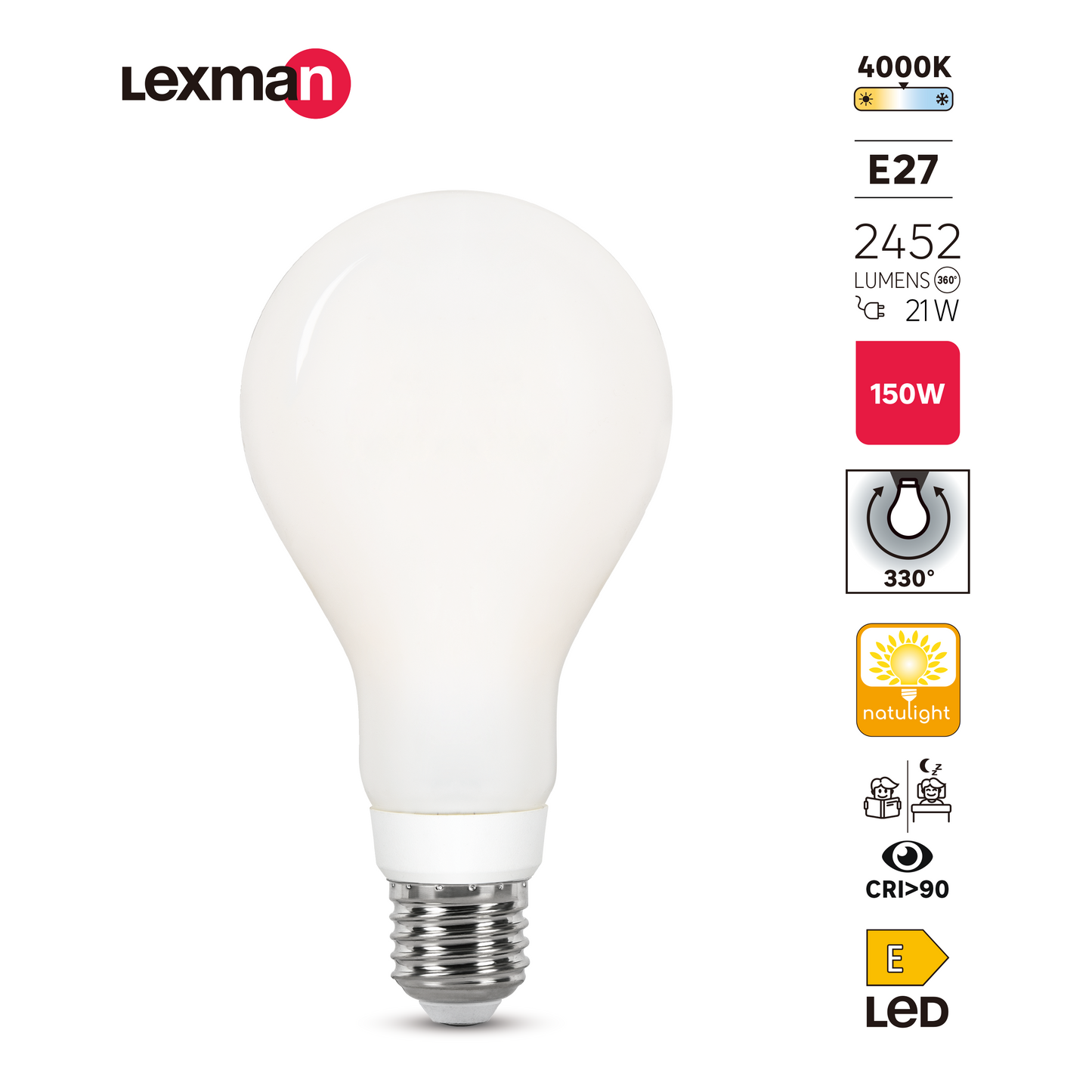 NATULIGHT LED BULB E27=150W FROSTED DROP NATURAL LIGHT