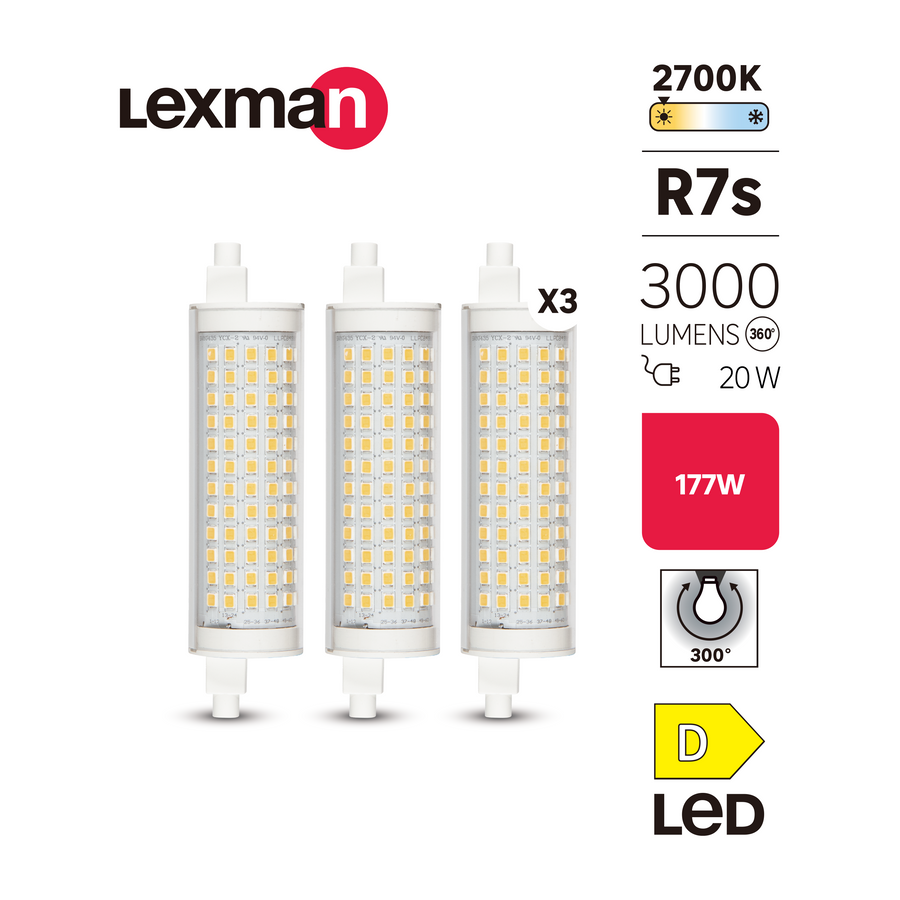 3 LED BULBS R7S=177W 118MM WARM LIGHT